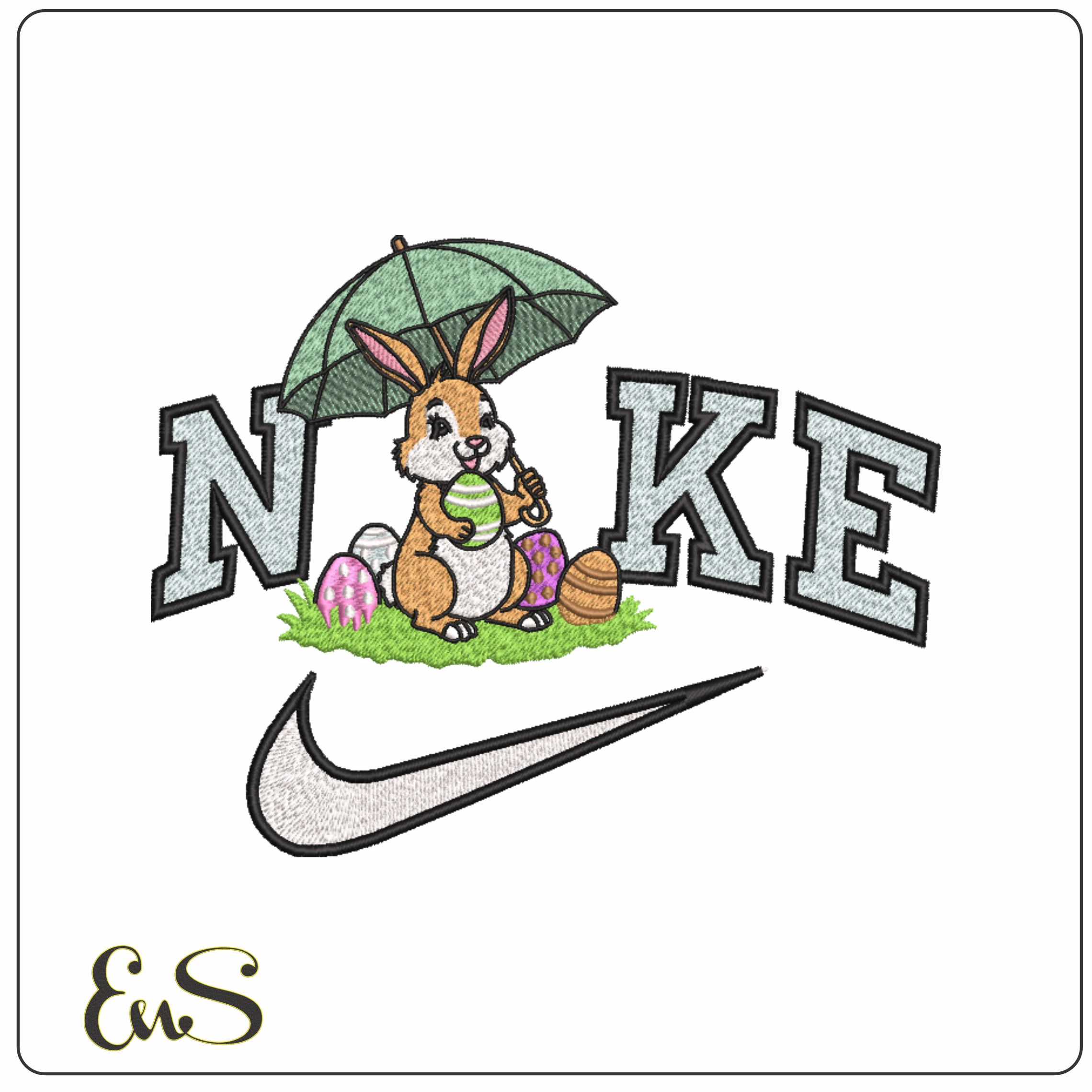 Nike Cute Easter Bunny with Umbrella- Elegant embroidery design file - instant download
