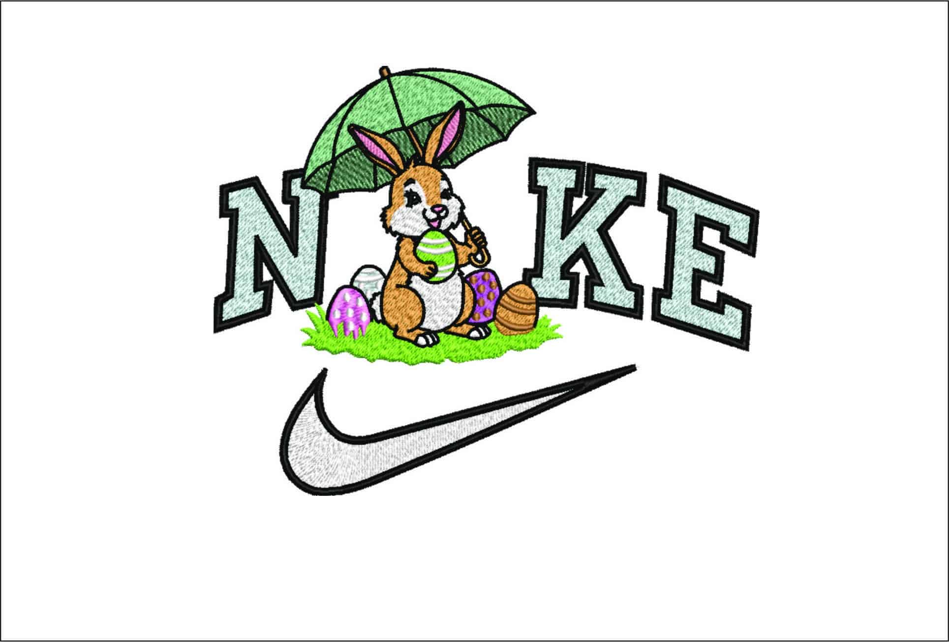 Nike Cute Easter Bunny with Umbrella- Elegant embroidery design file - instant download