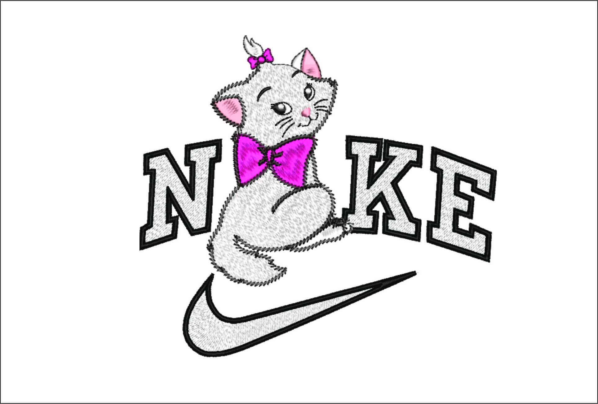 Nike Cute Kitten with Bow- Elegant embroidery design file - instant download
