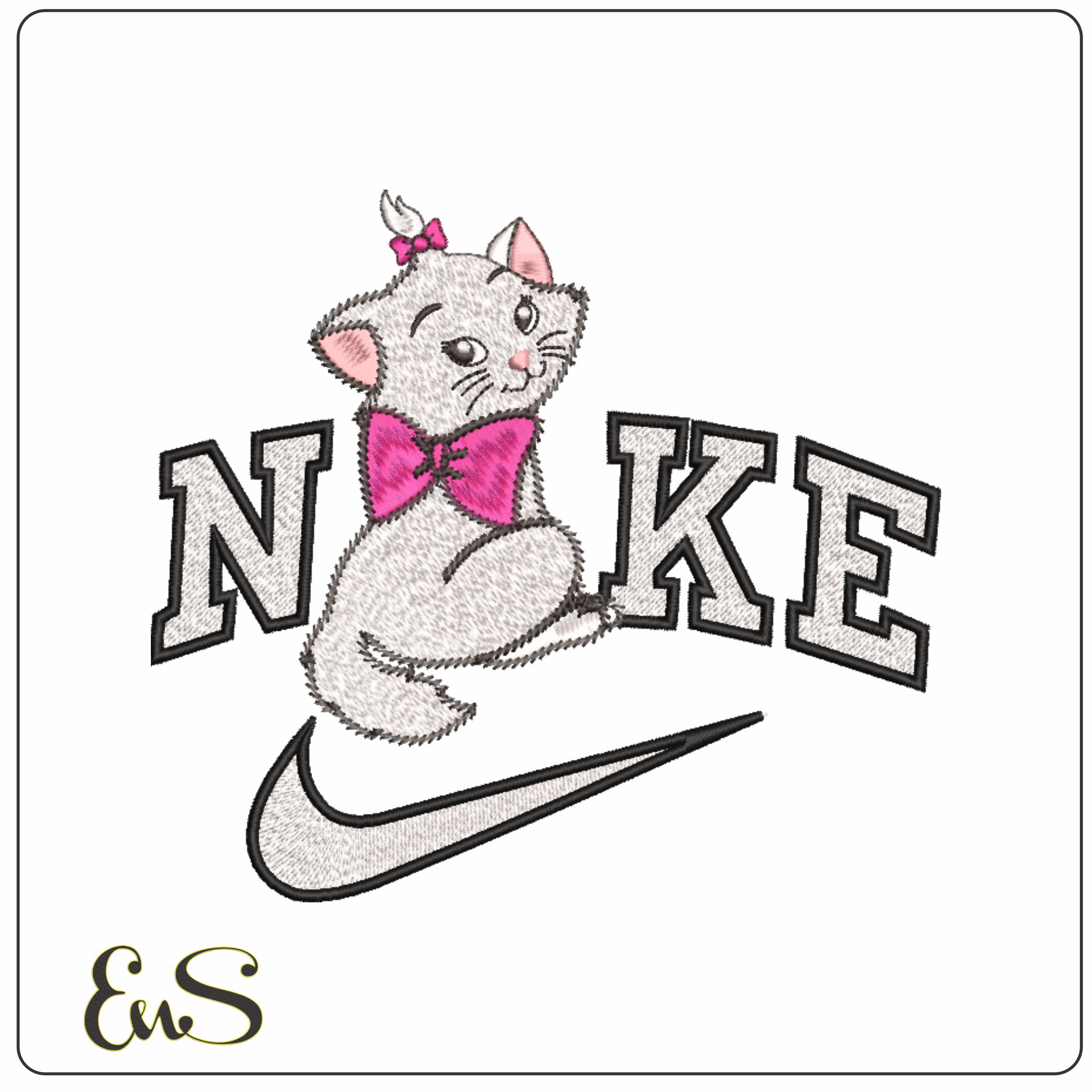 Nike Cute Kitten with Bow- Elegant embroidery design file - instant download