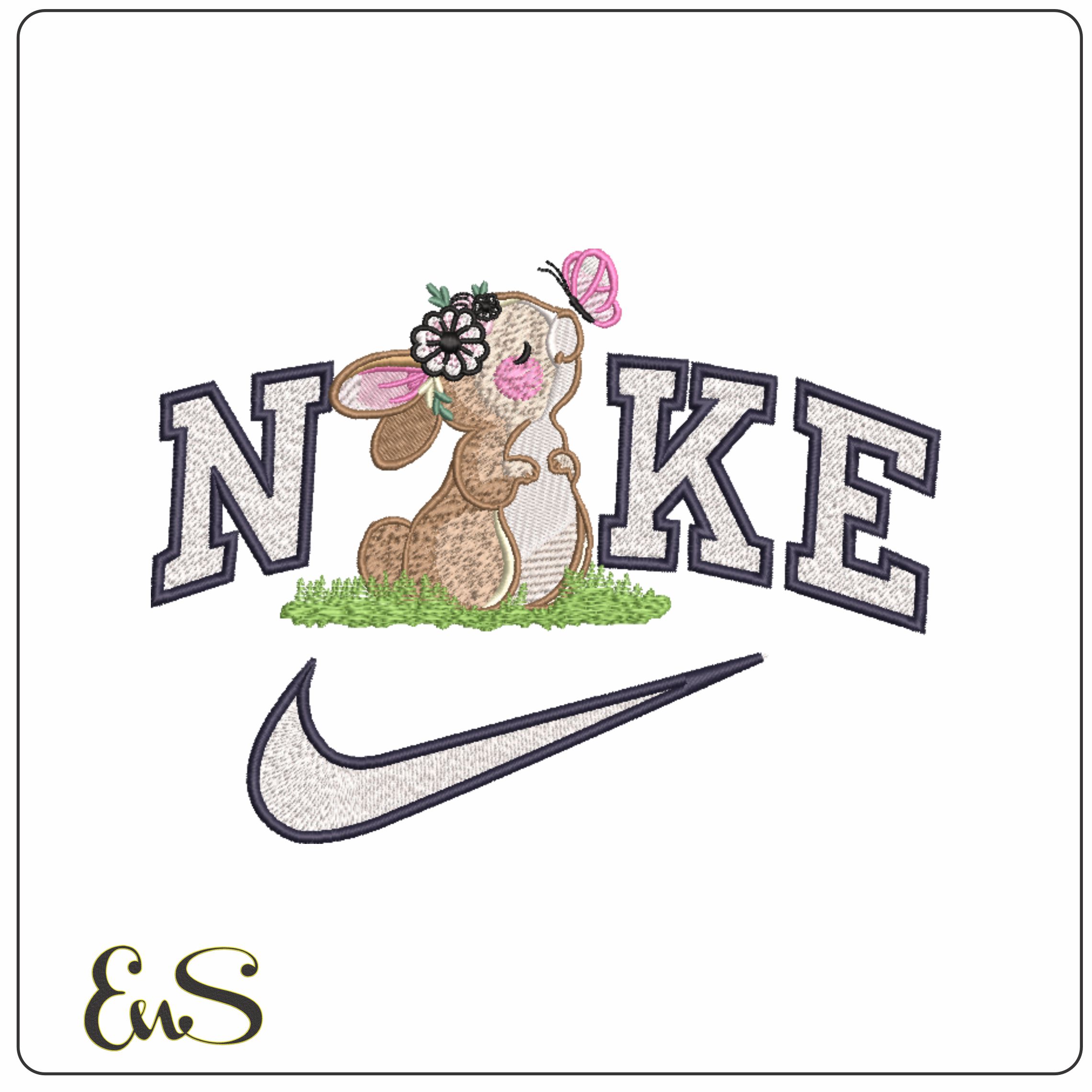 Nike Easter Girl Bunny Butterfly- Elegant embroidery design file - instant download