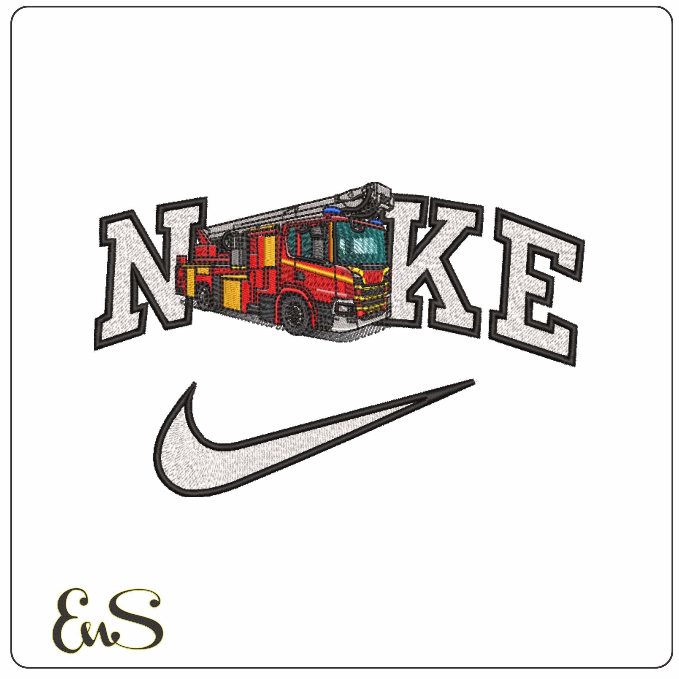 Nike Fire Engine- Elegant embroidery design file - instant download