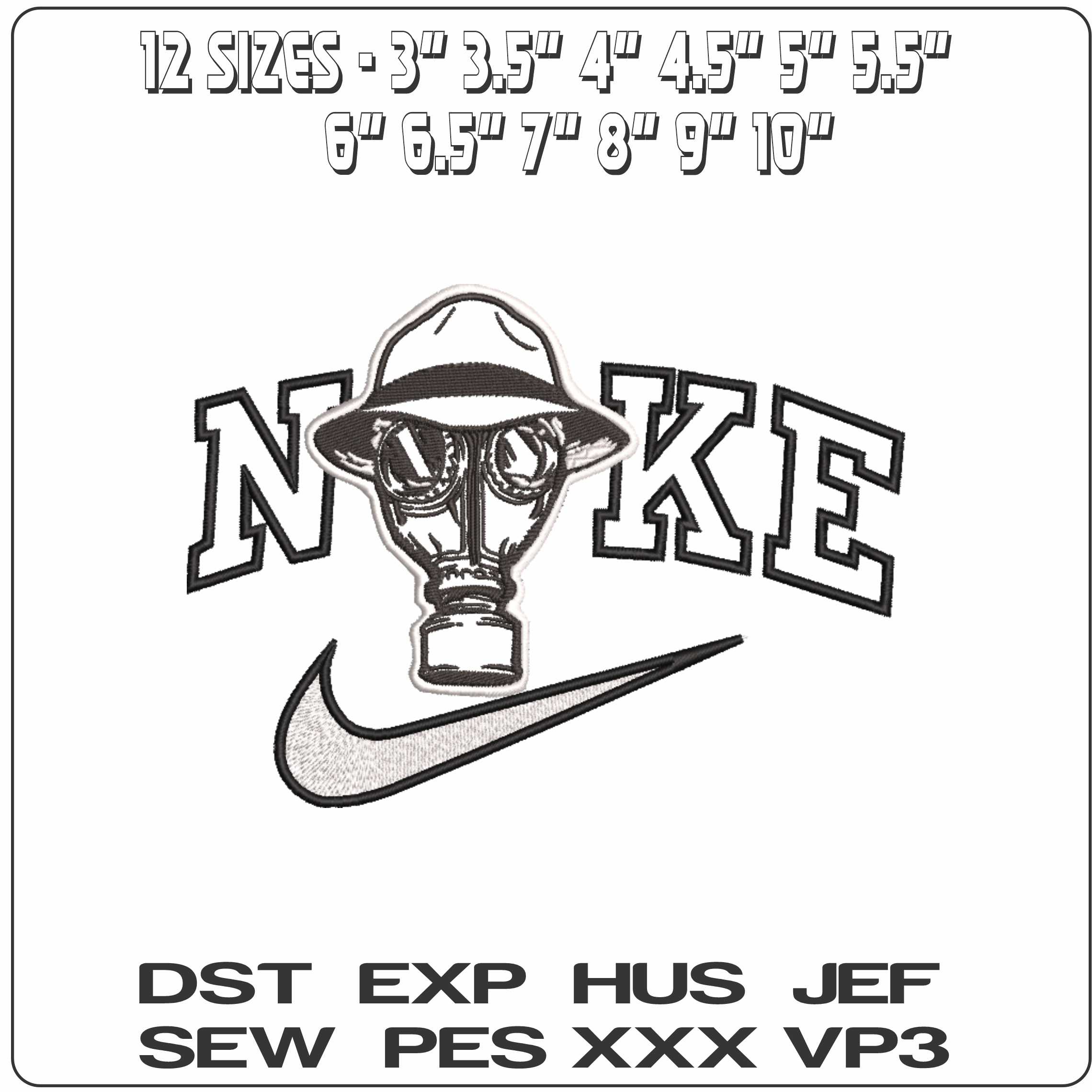 Nike Gas Mask Pyscho Realm- Elegant embroidery design file - instant download