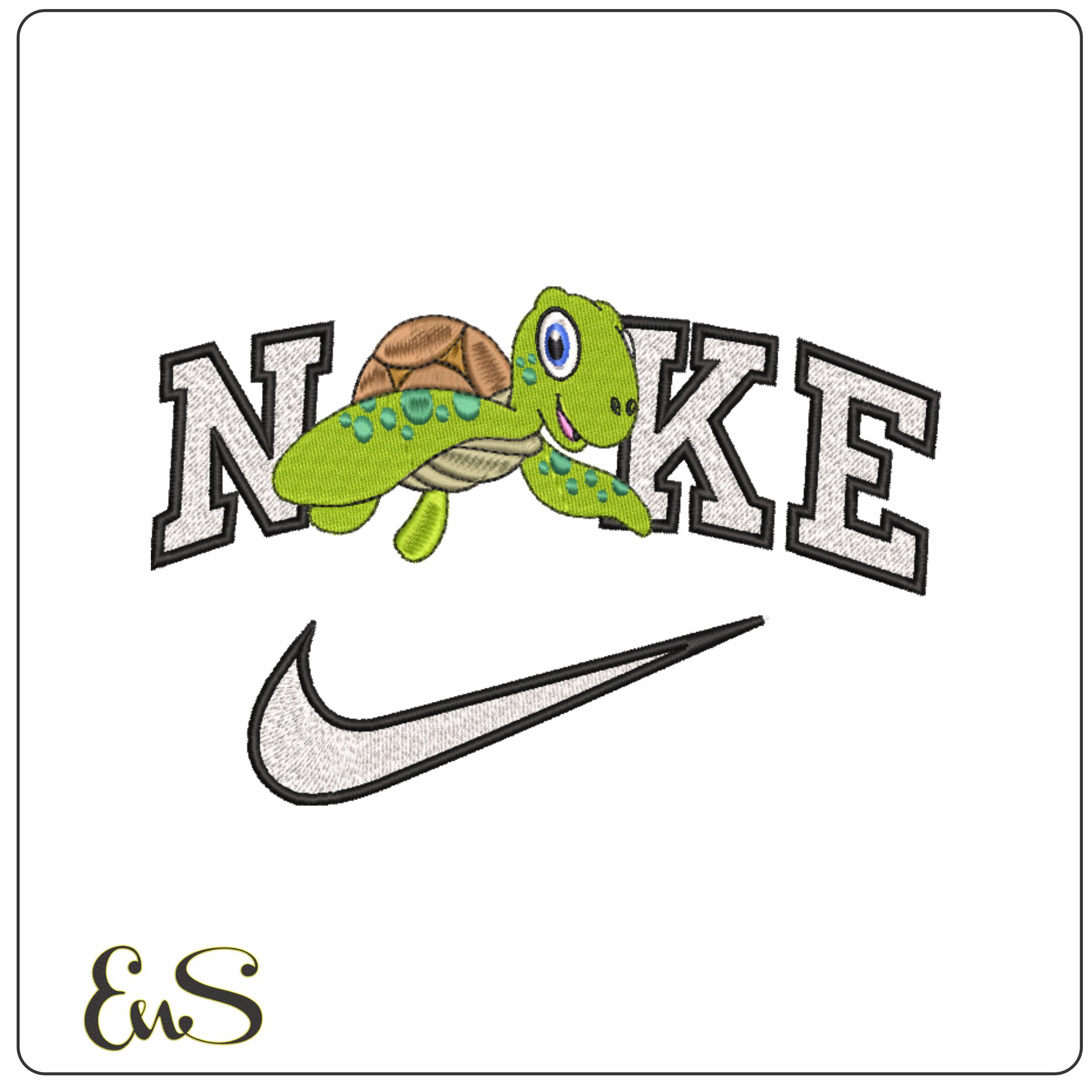 Nike Happy Turtle- Elegant embroidery design file - instant download