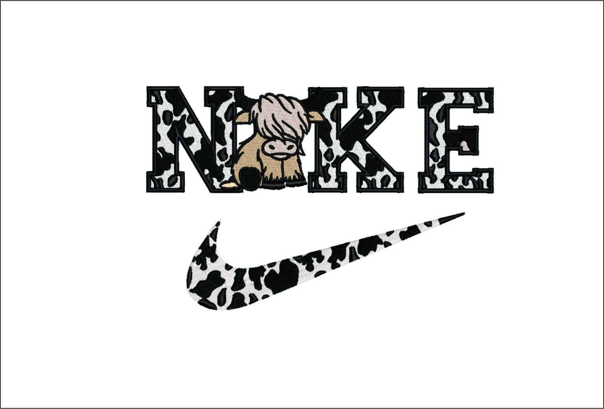 Nike Highland Cow- Elegant embroidery design file - instant download