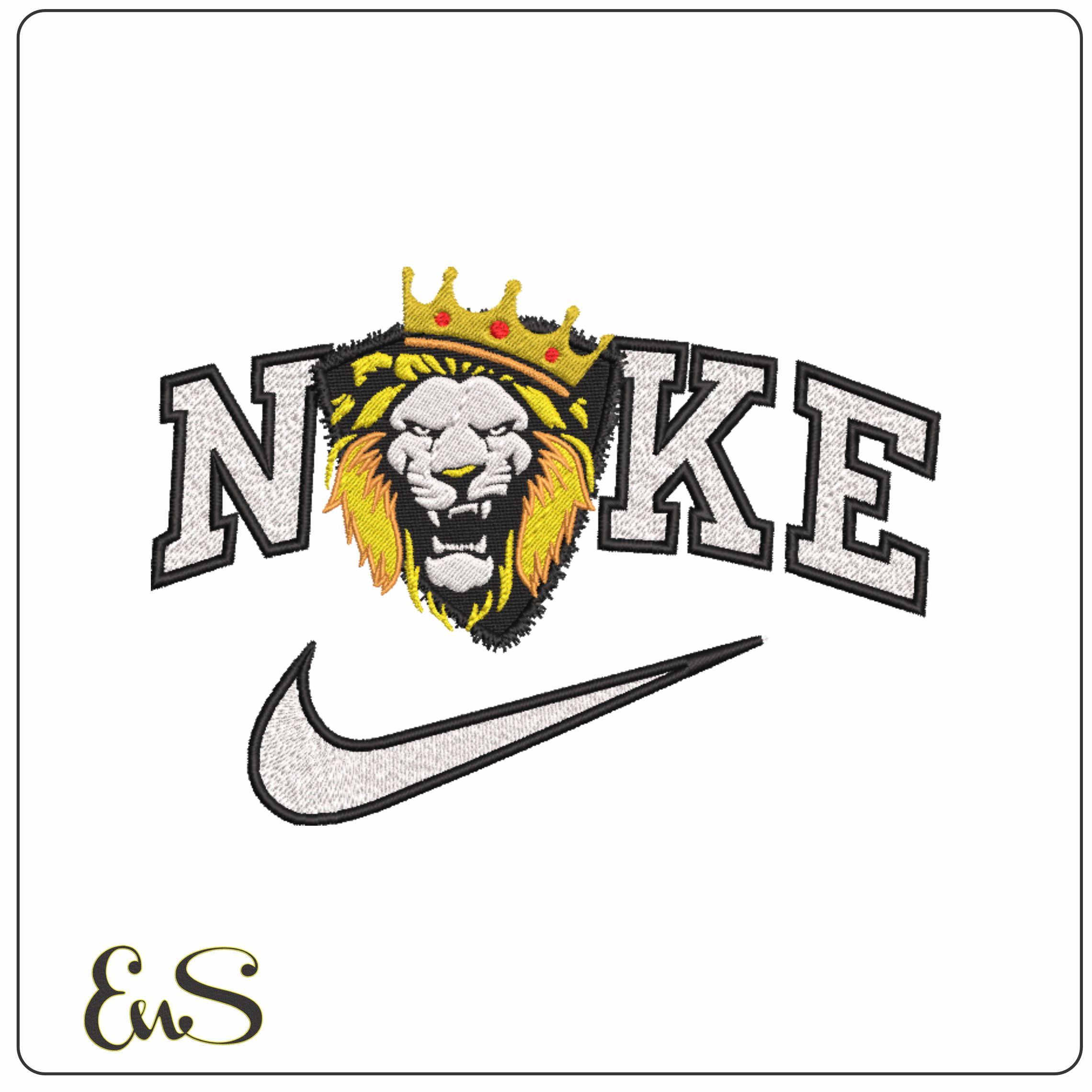 Nike Lion and Crown- Elegant embroidery design file - instant download
