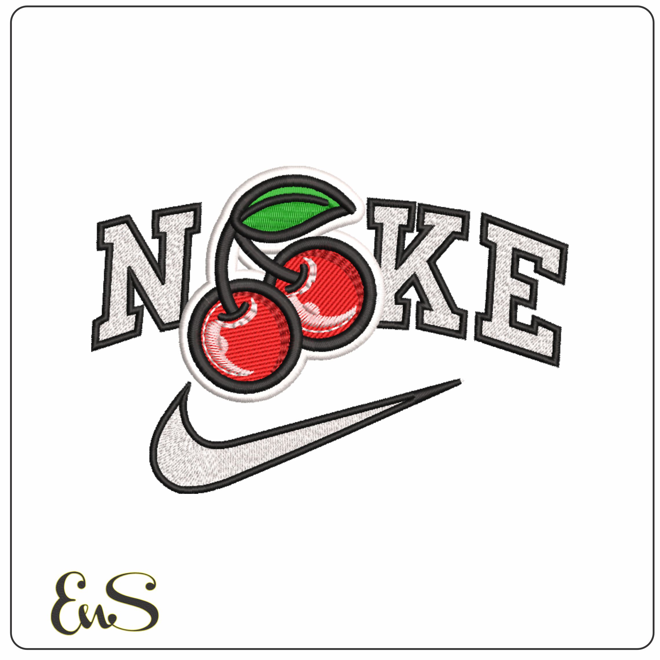 Nike Pair of Cherries- Elegant embroidery design file - instant download