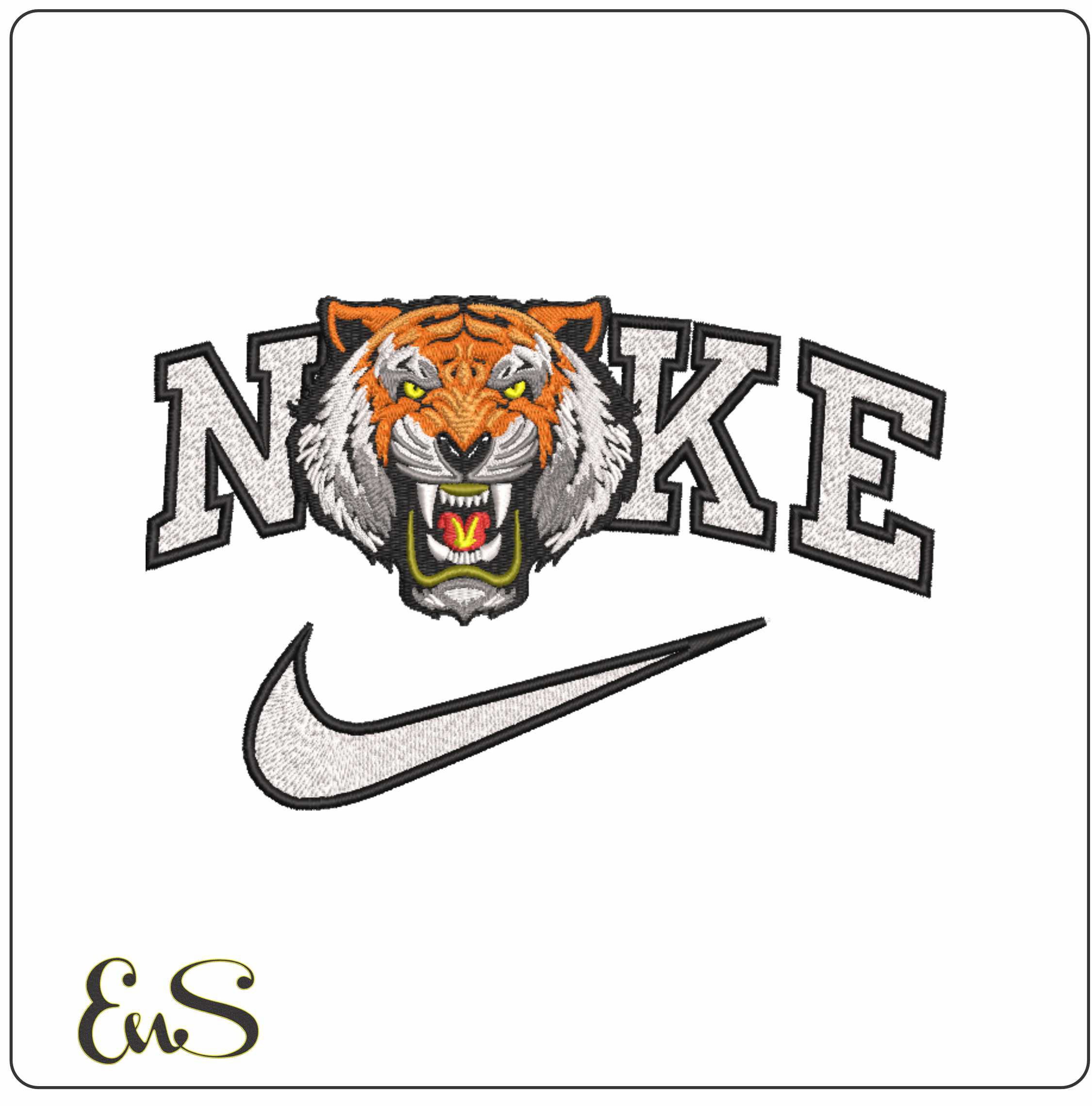 Nike Roaring Tiger- Elegant embroidery design file - instant download