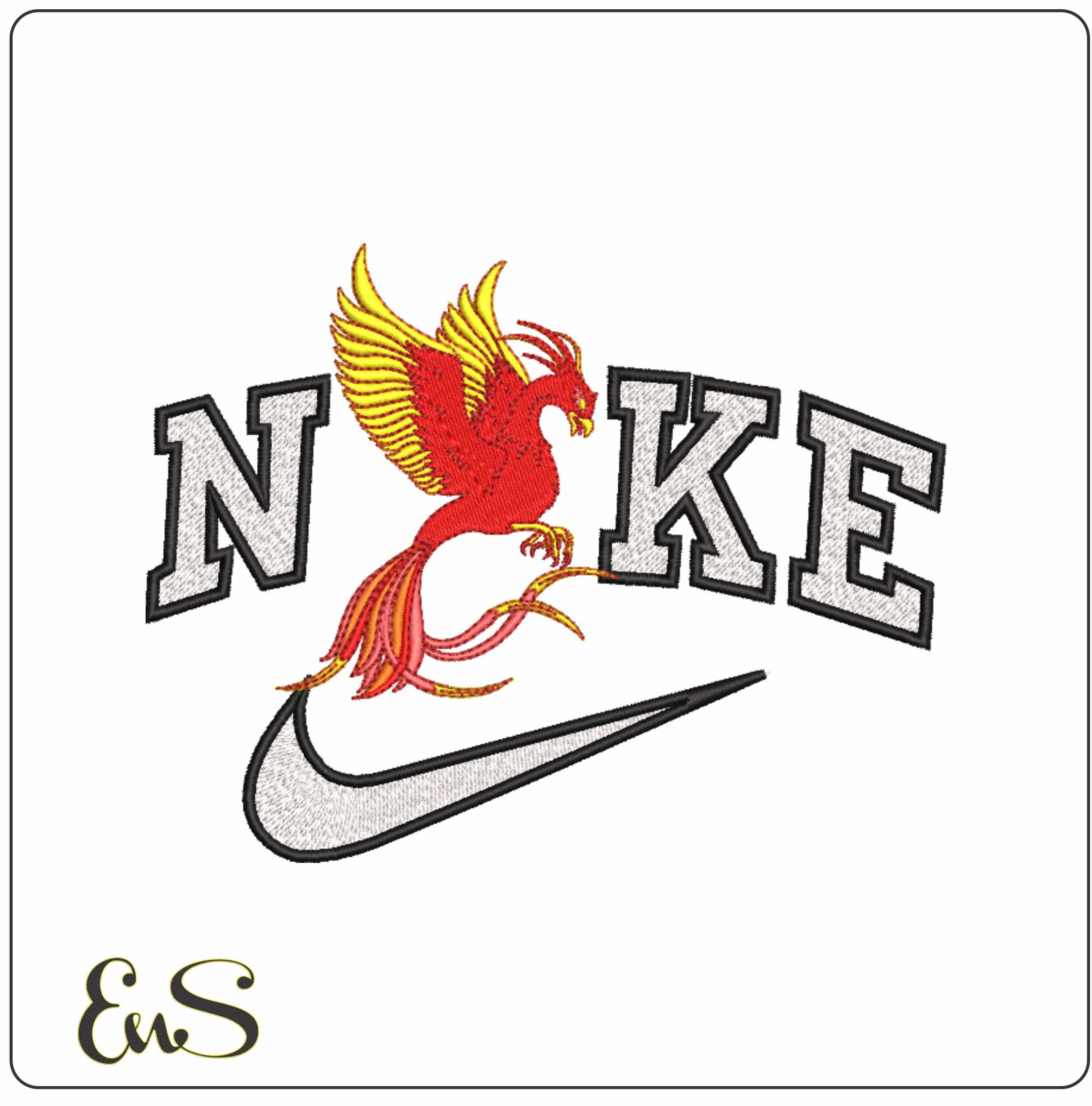 Nike Side Pheonix- Elegant embroidery design file - instant download