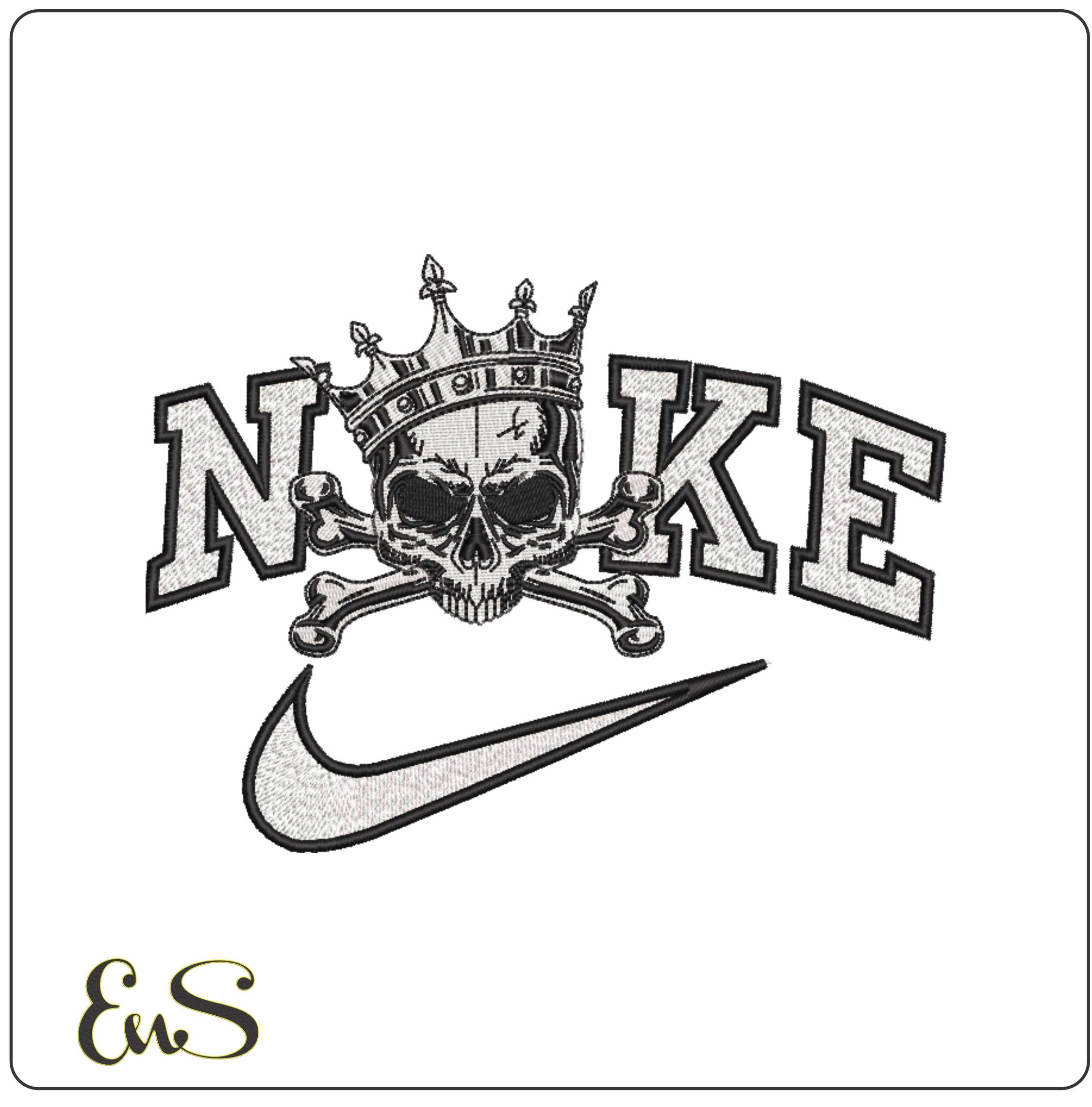 Nike Skull Cross bones and Crown- Elegant embroidery design file - instant download