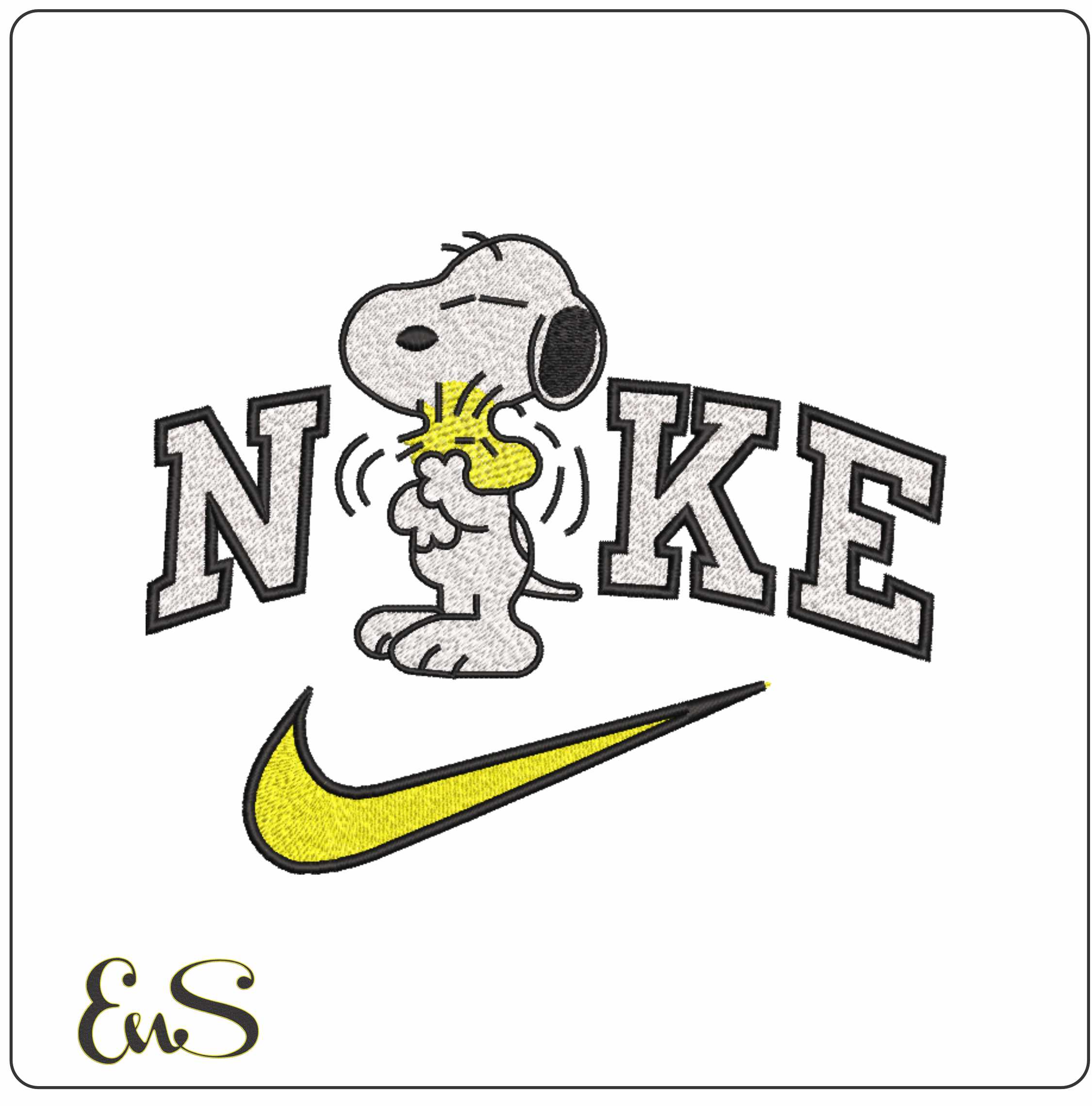 Nike Snoopy cuddles Woodstock- Elegant embroidery design file - instant download