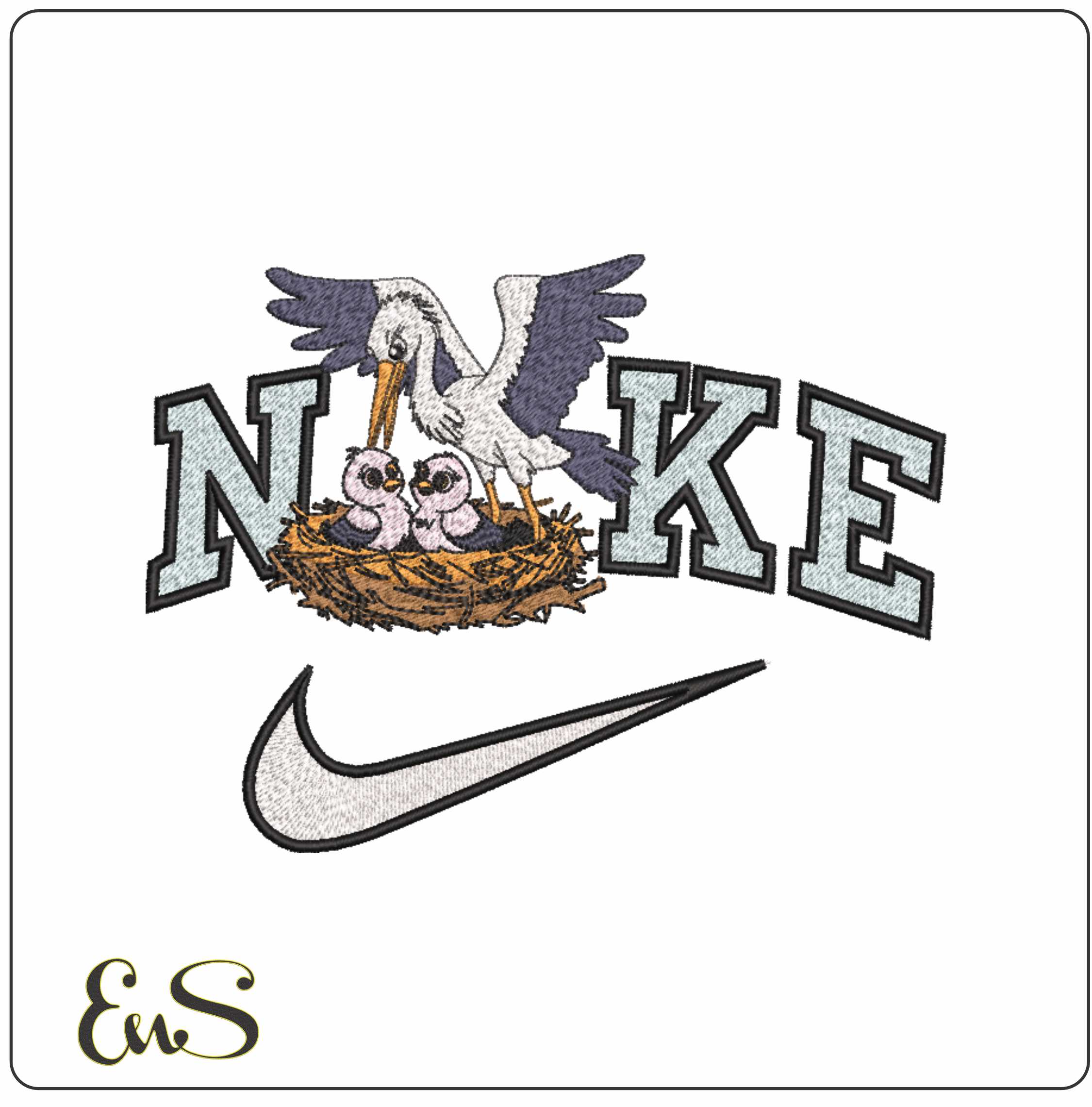 Nike Stork 2 babies- Elegant embroidery design file - instant download