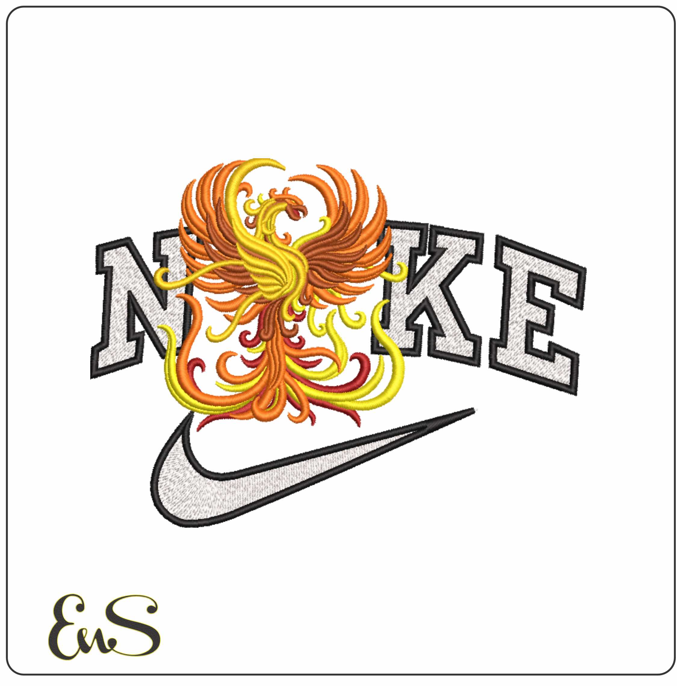 Nike Stylised Pheonix- Elegant embroidery design file - instant download