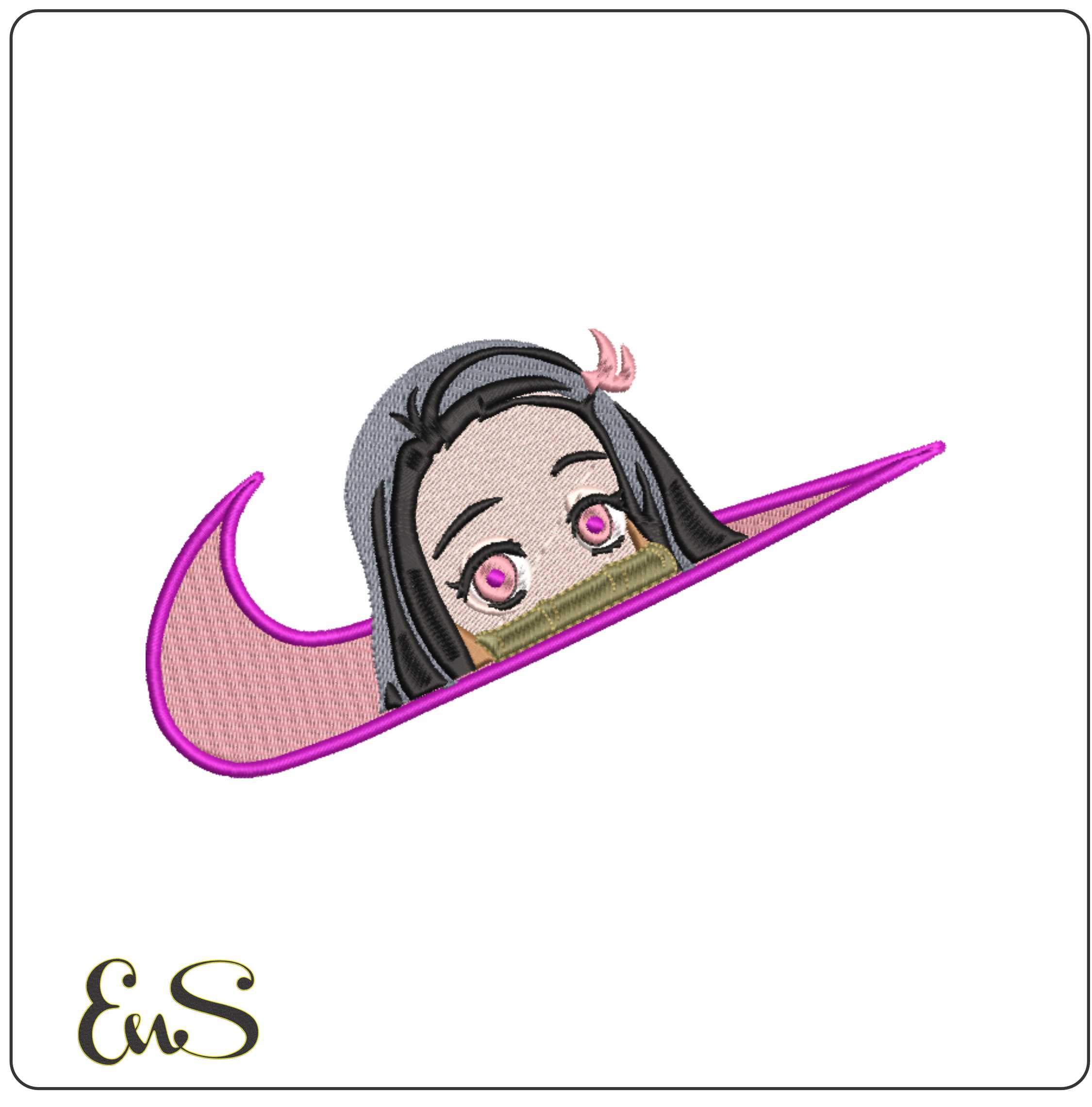 Nike Swoosh Nezuko Head - Anime- Elegant embroidery design file - instant download