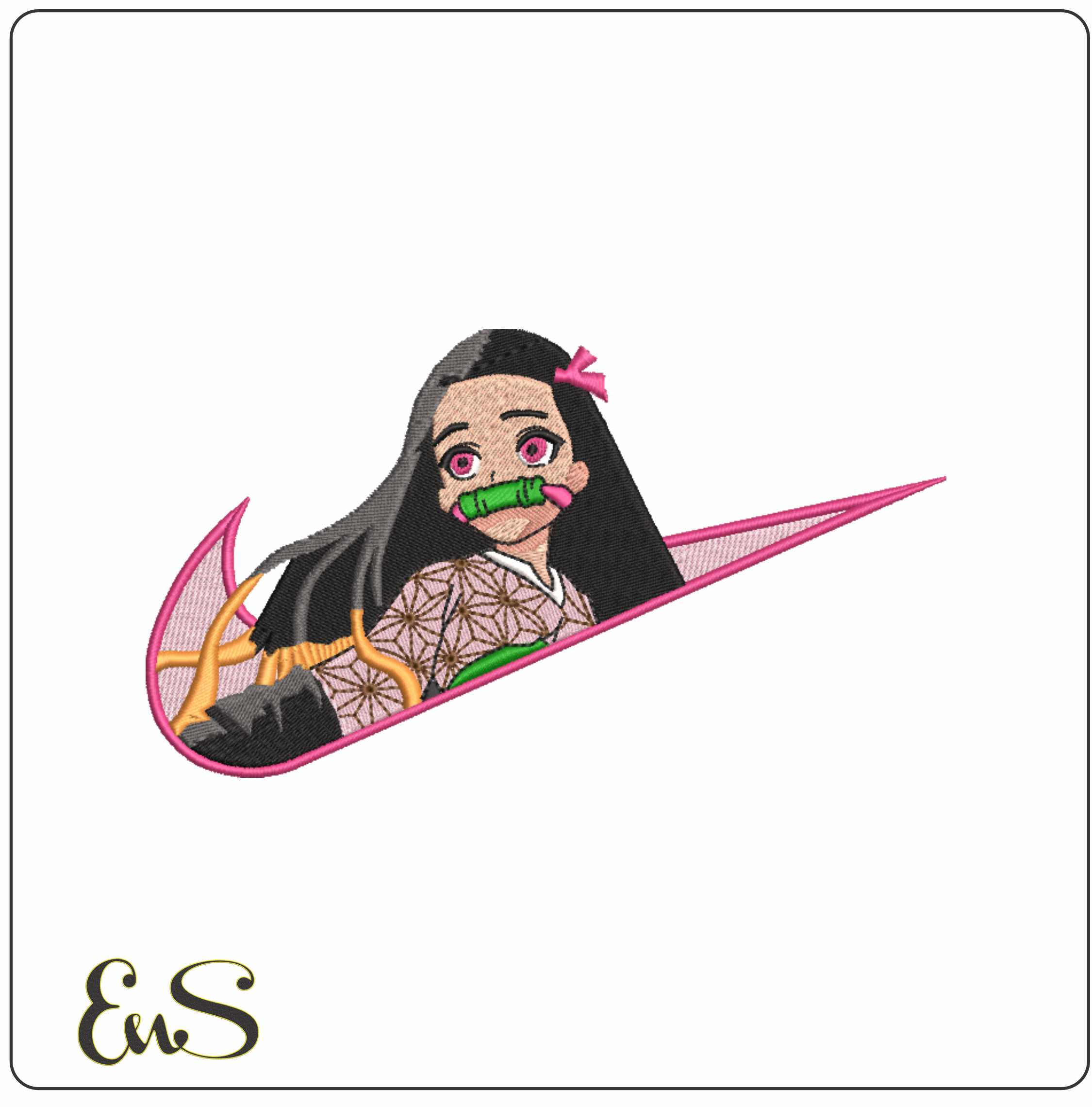 Nike Swoosh Nezuko Kamono - Anime- Elegant embroidery design file - instant download