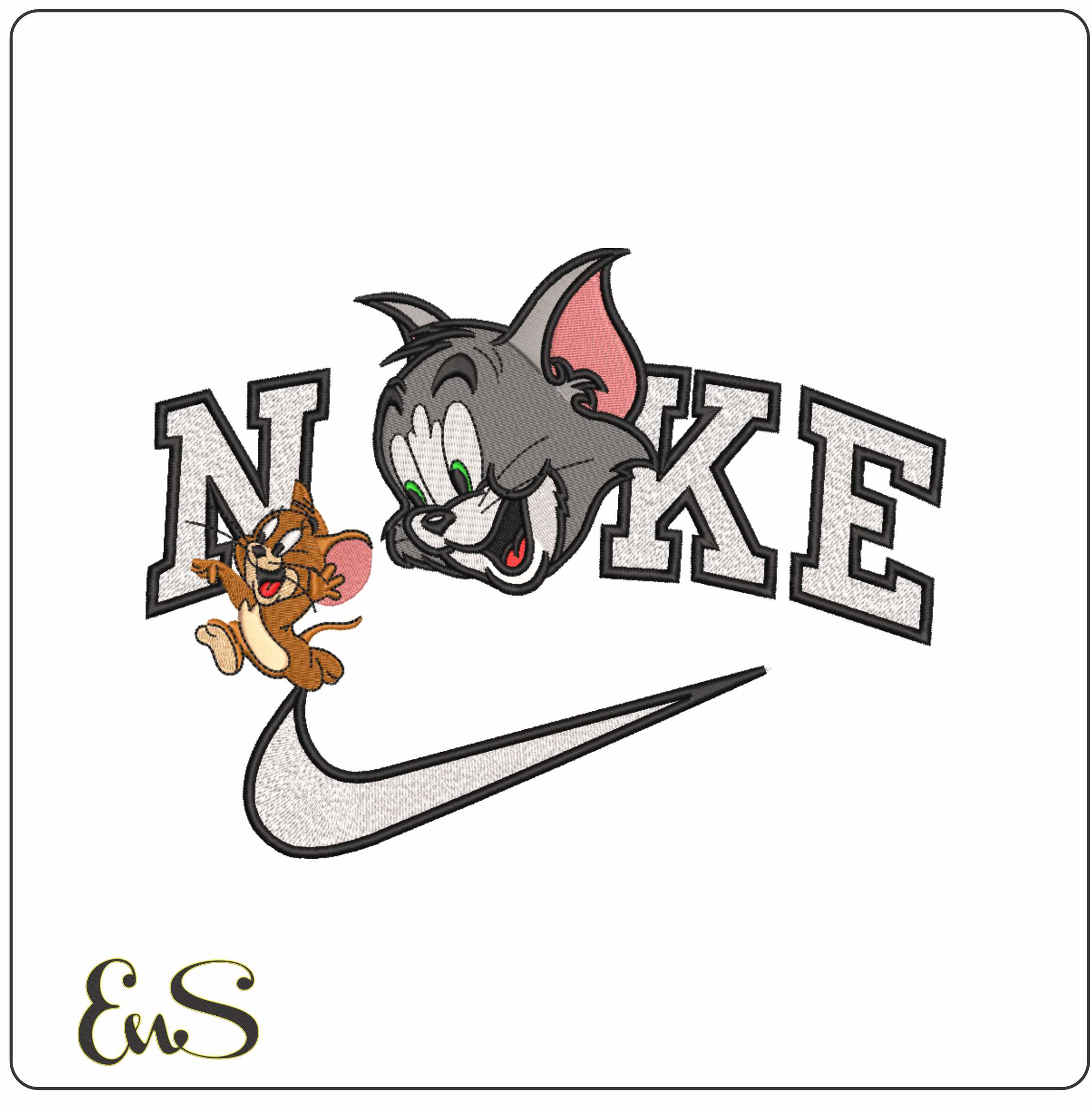 Nike Tom & Jerry- Elegant embroidery design file - instant download