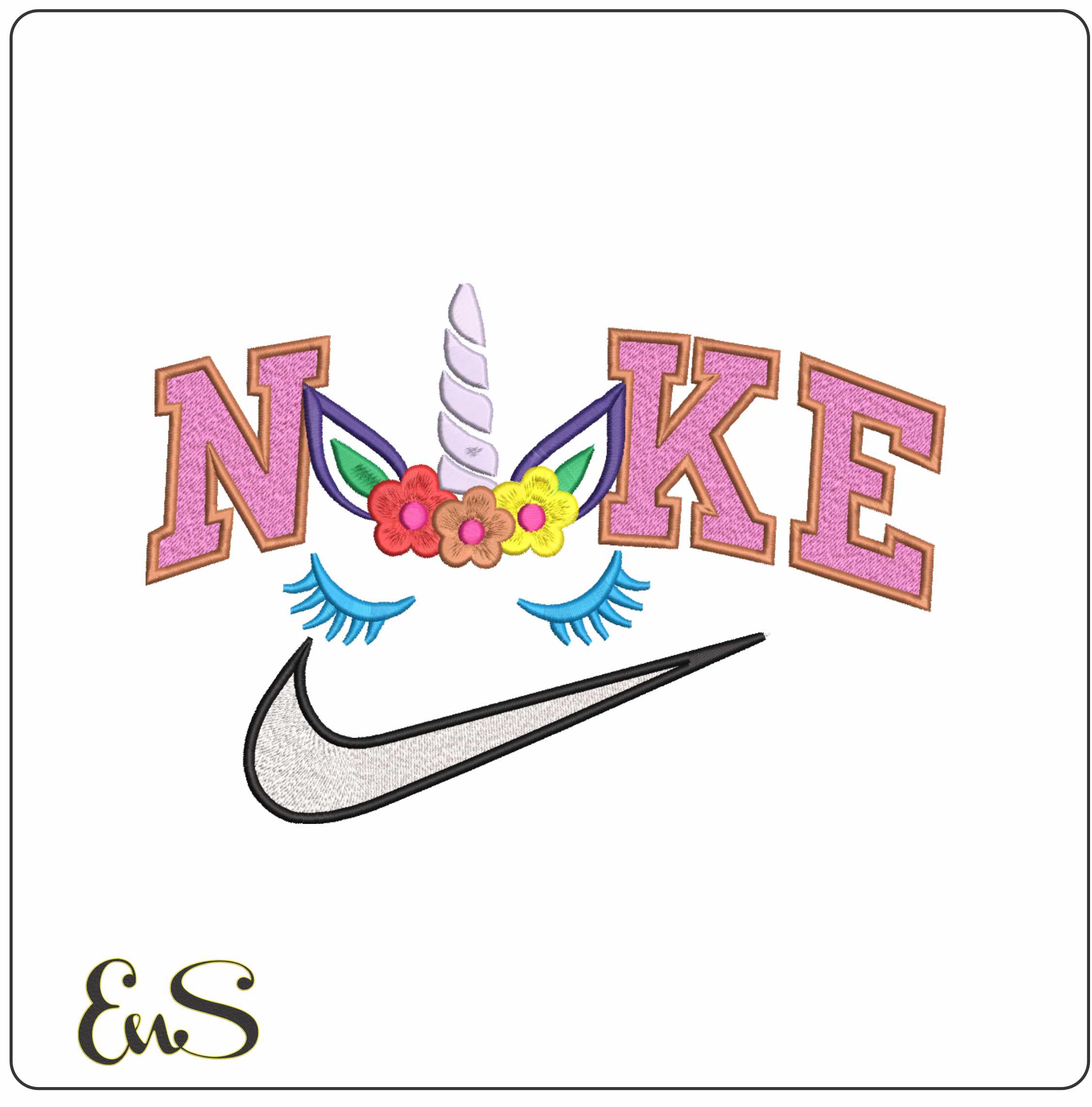 Nike Unicorn Face Horn- Elegant embroidery design file - instant download