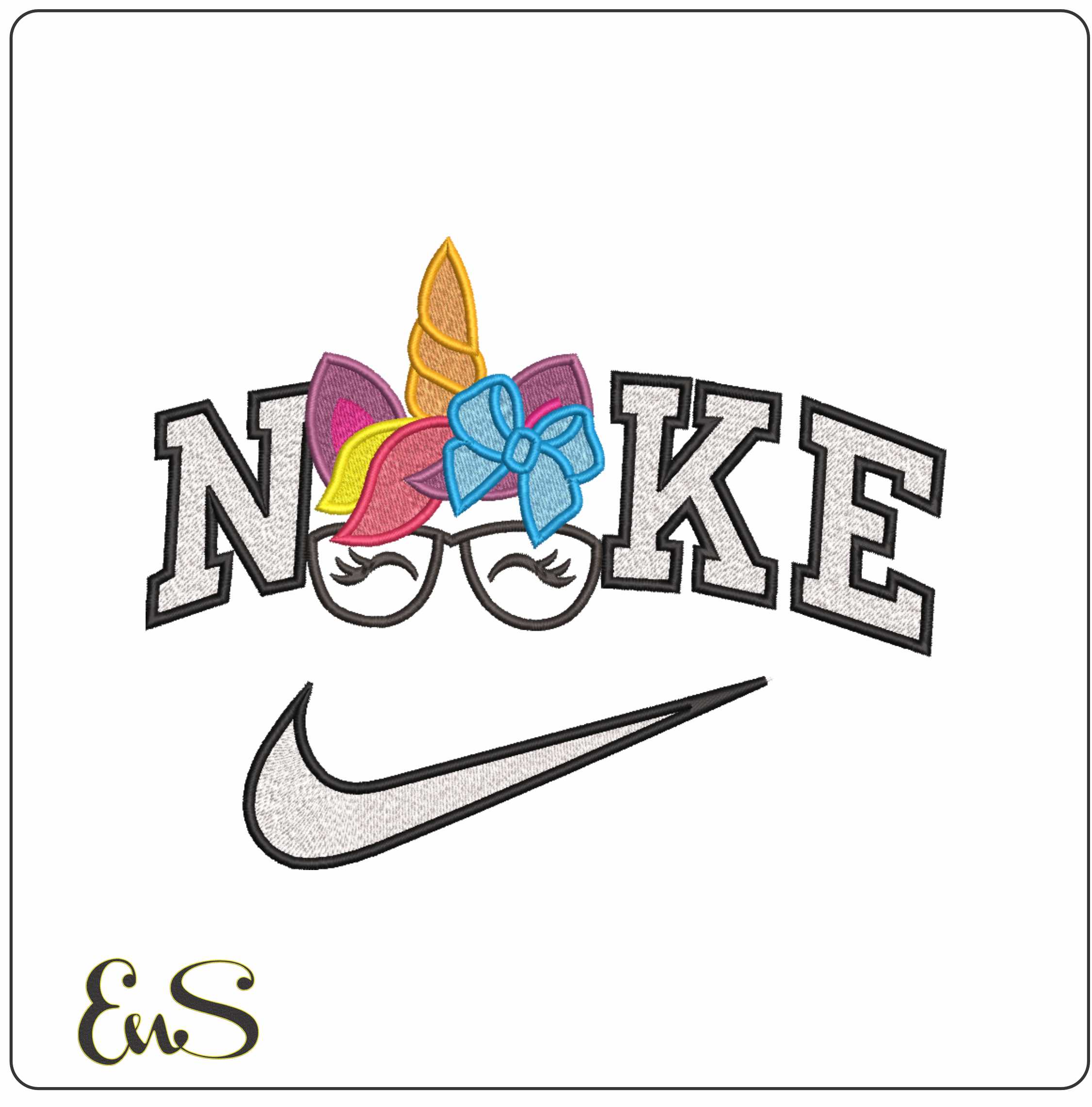 Nike Unicorn Face With Glasses machine embroidery design