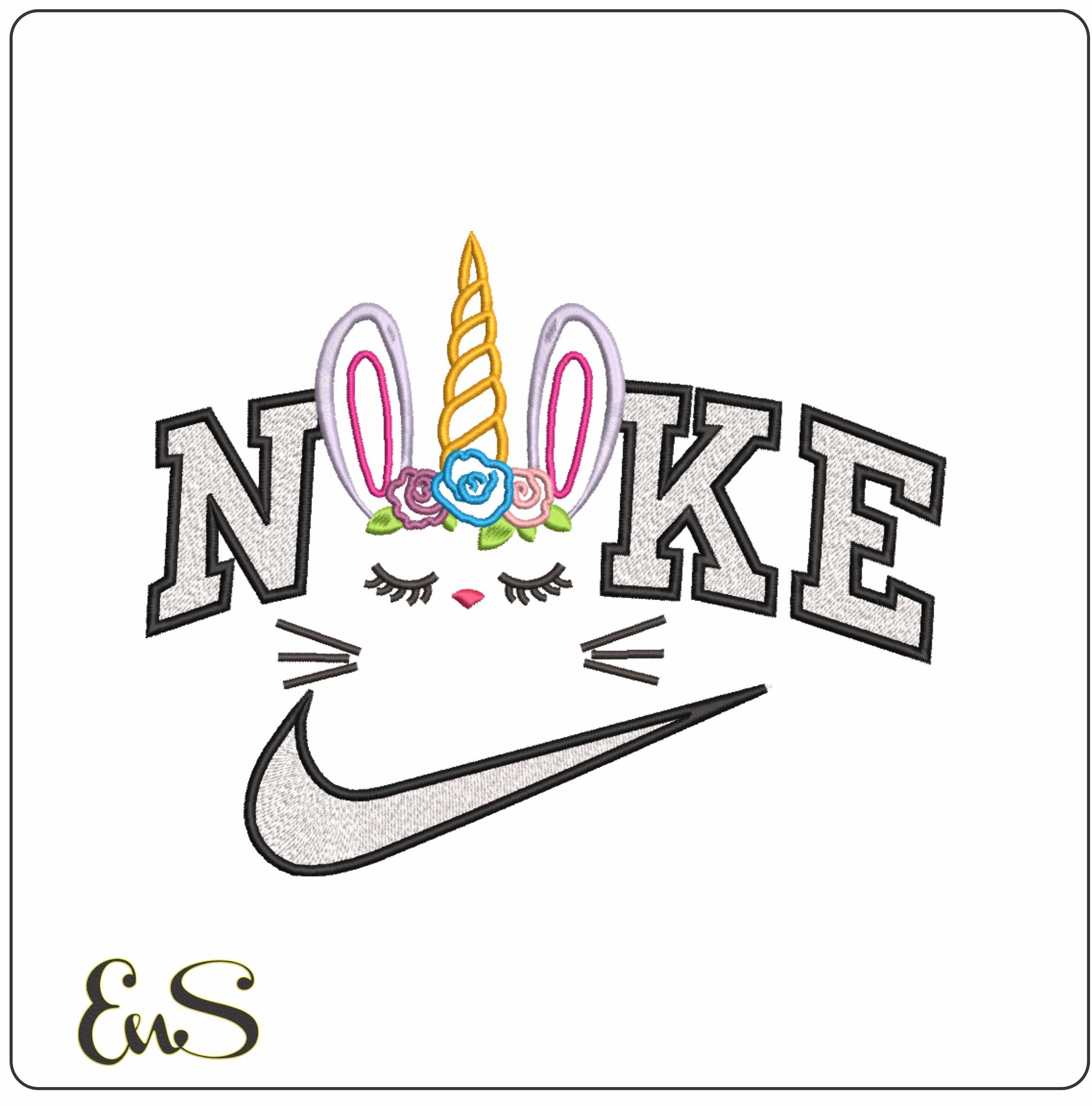 Nike Unicorn Girl Face- Elegant embroidery design file - instant download