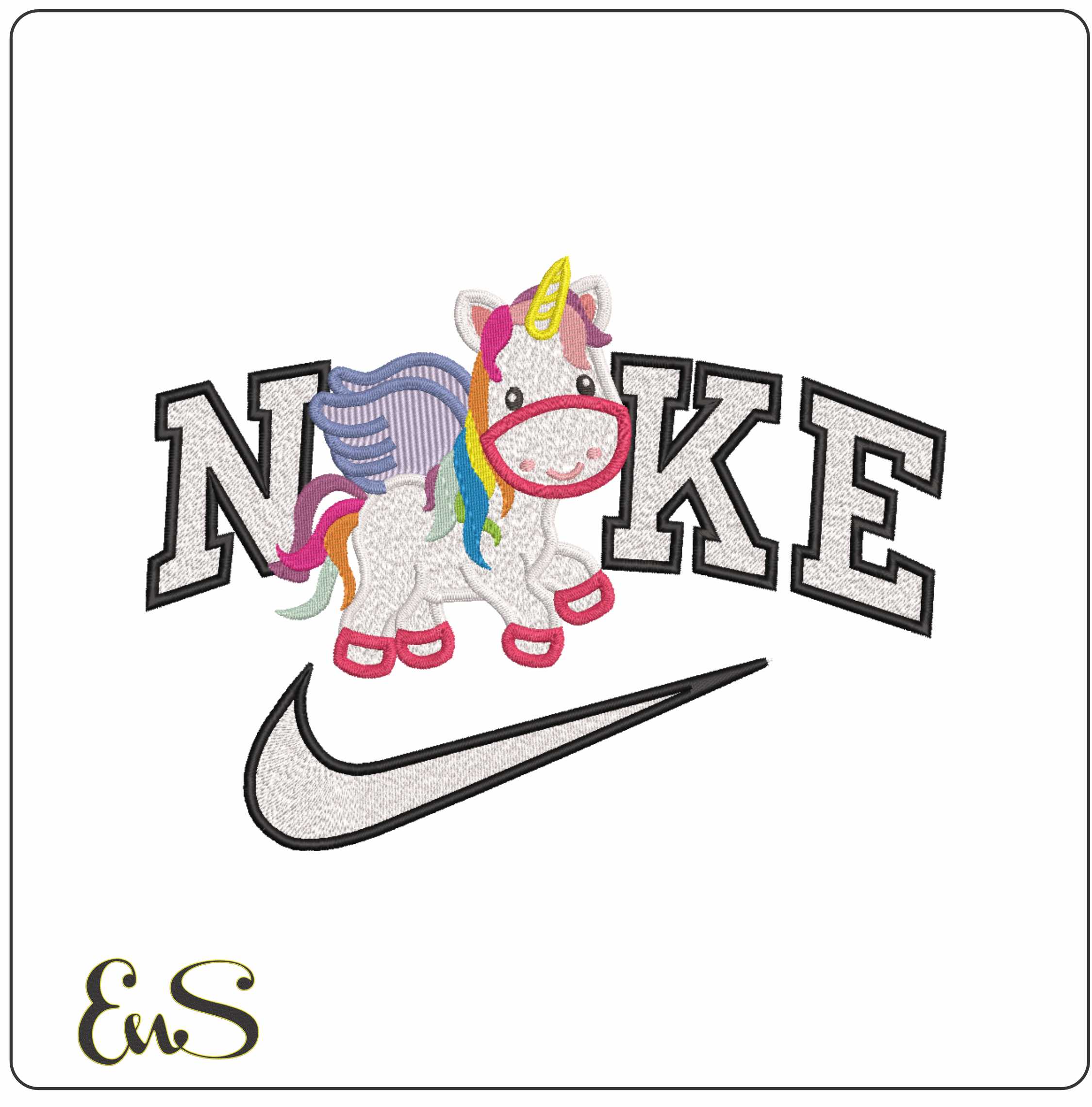 Nike Unicorn with Wings- Elegant embroidery design file - instant download