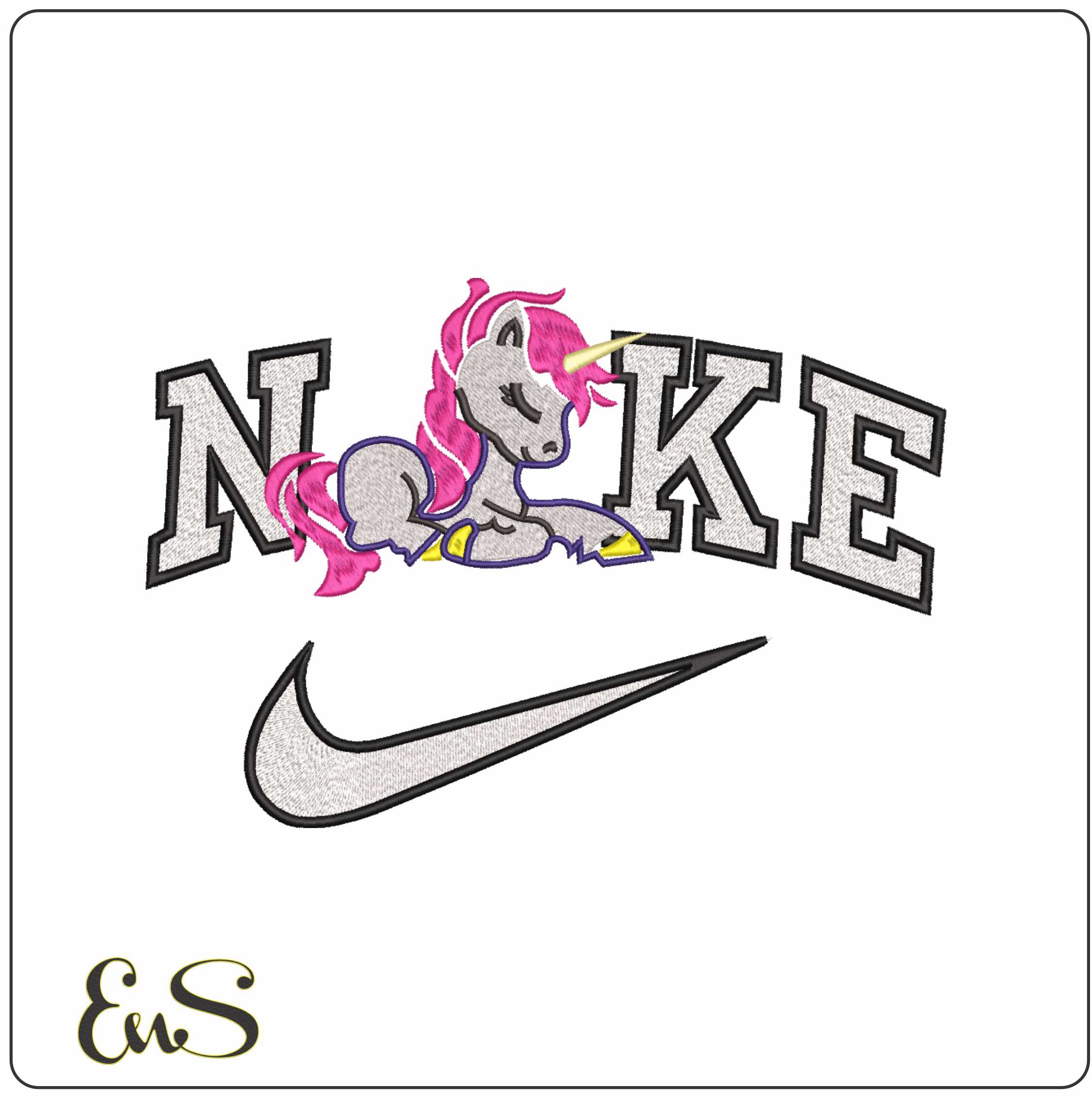 Nike Unicorn Sitting- Elegant embroidery design file - instant download