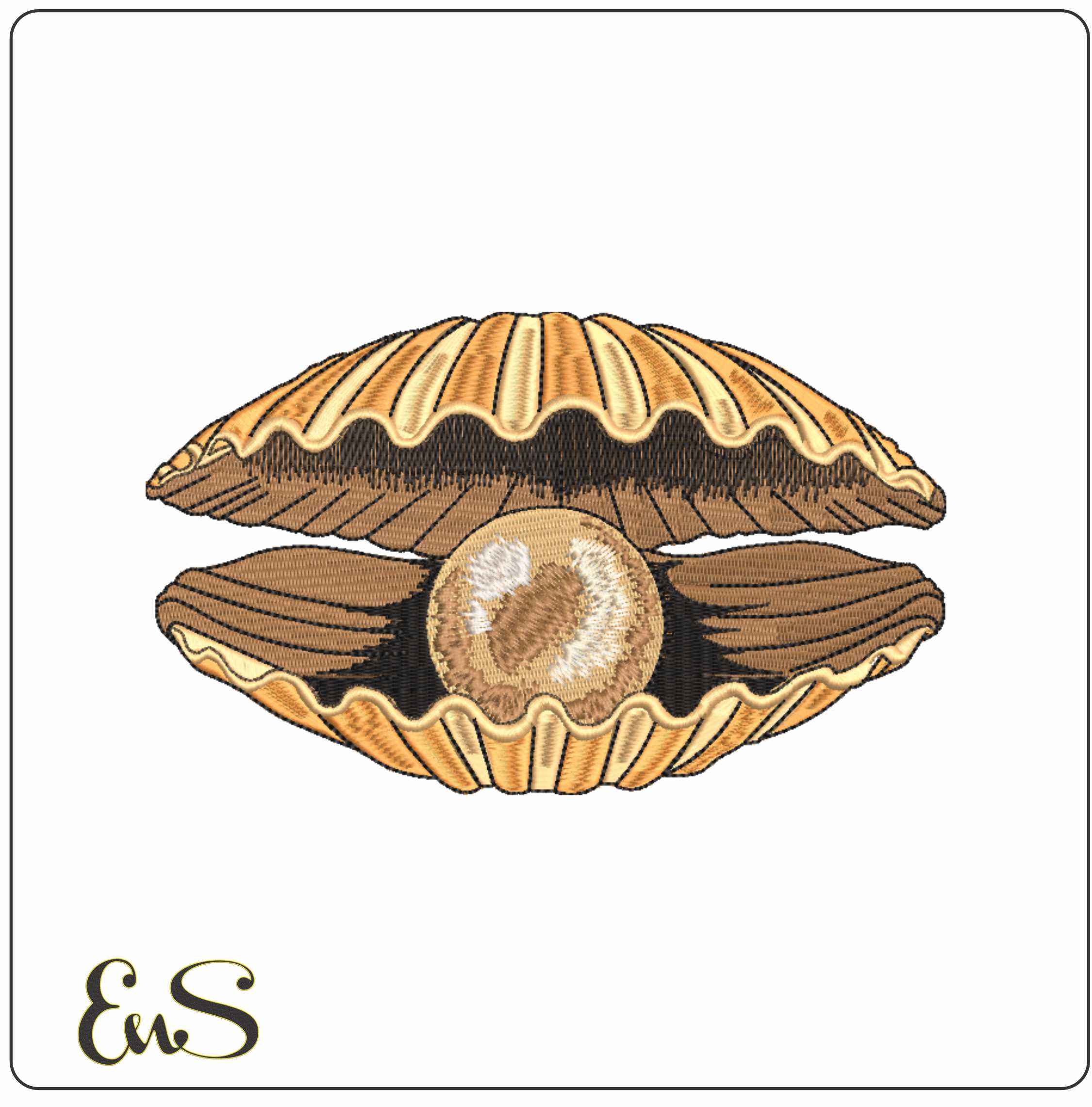 Oyster and Pearl- Elegant embroidery design file - instant download