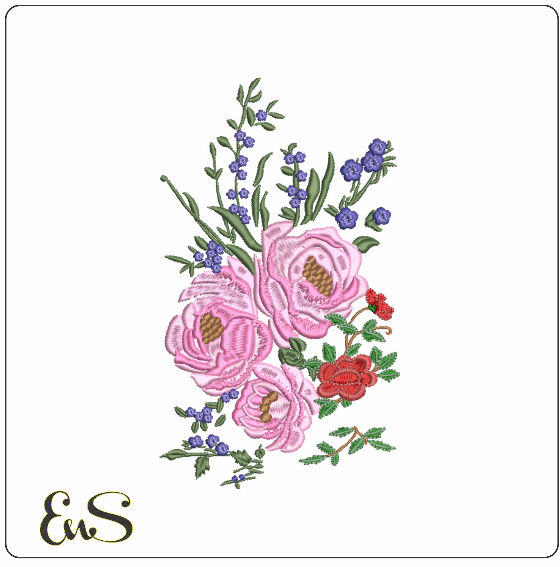 Pink and Red Wild Flowers- Elegant embroidery design file - instant download