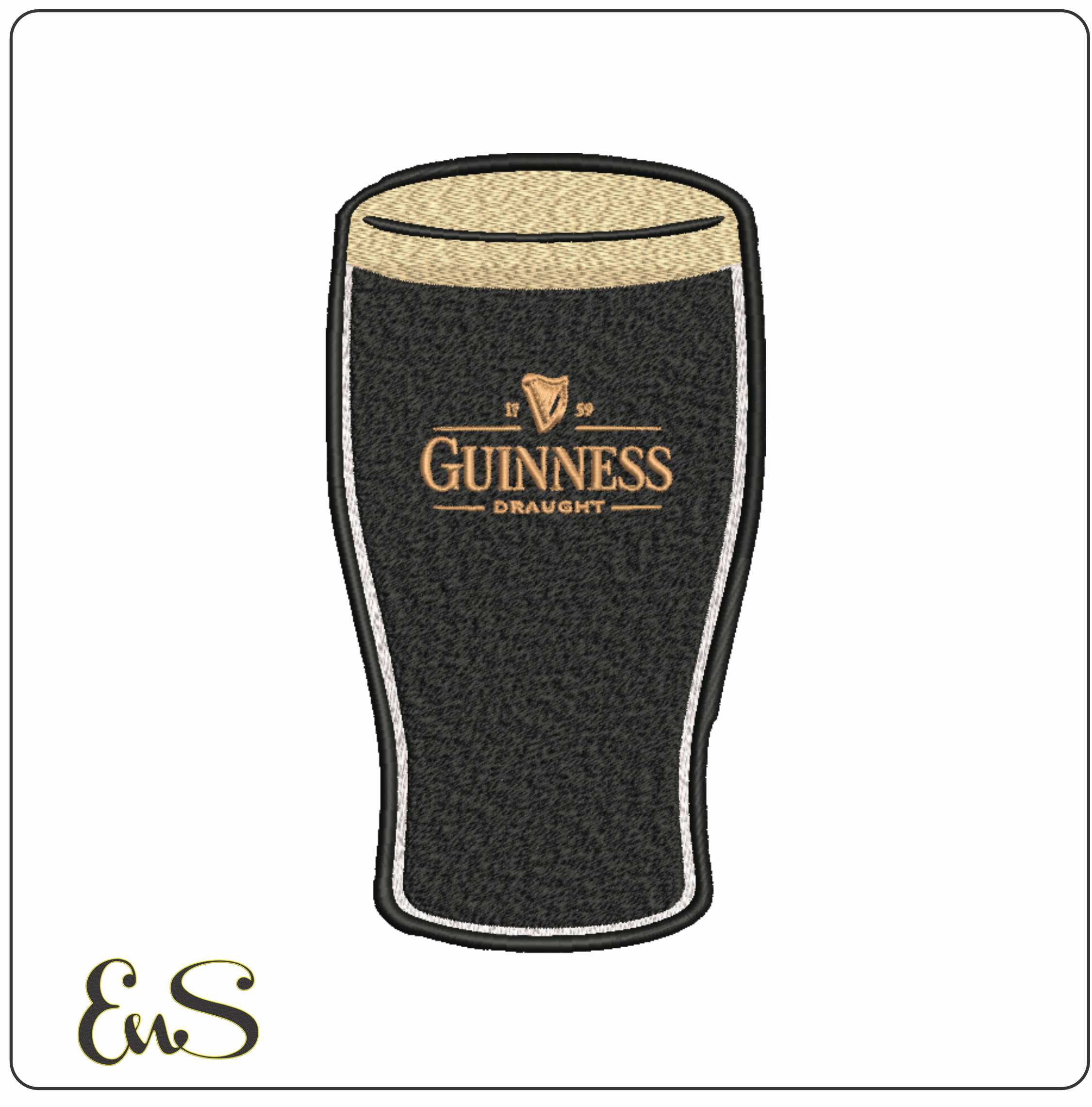 Pint Guinness- Elegant embroidery design file - instant download