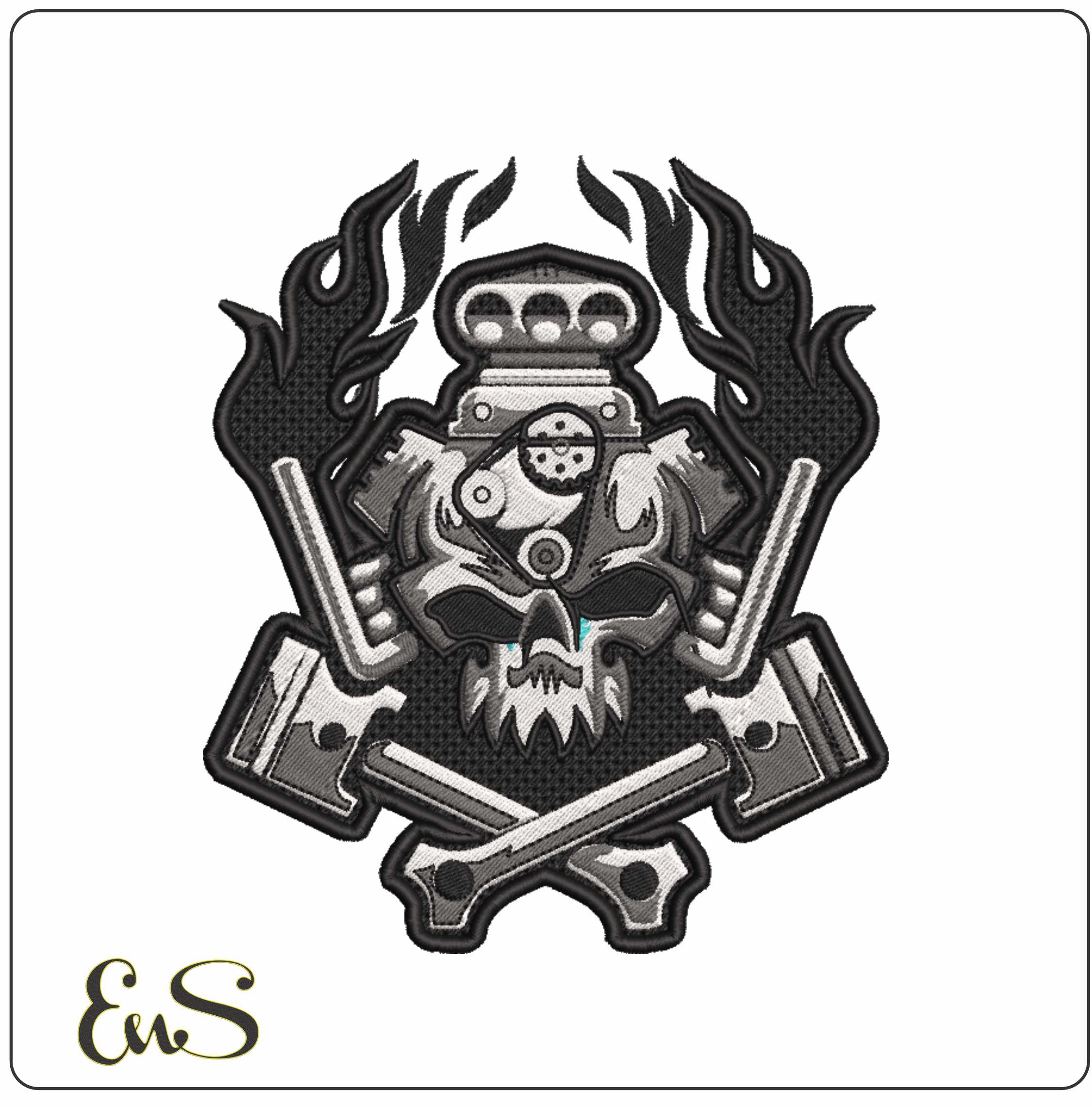 Piston and Skull engine- Elegant embroidery design file - instant download