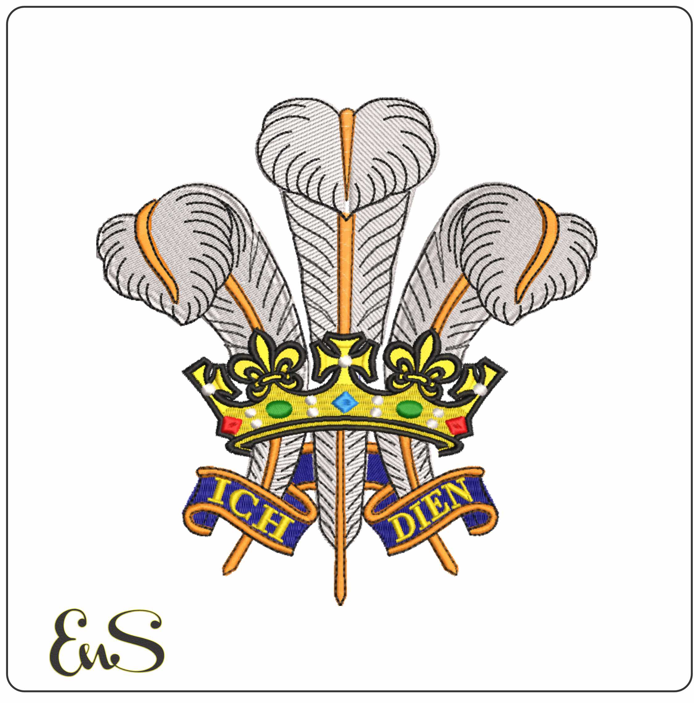 Prince of Wales Feathers Coat of Arms- Elegant embroidery design file - instant download