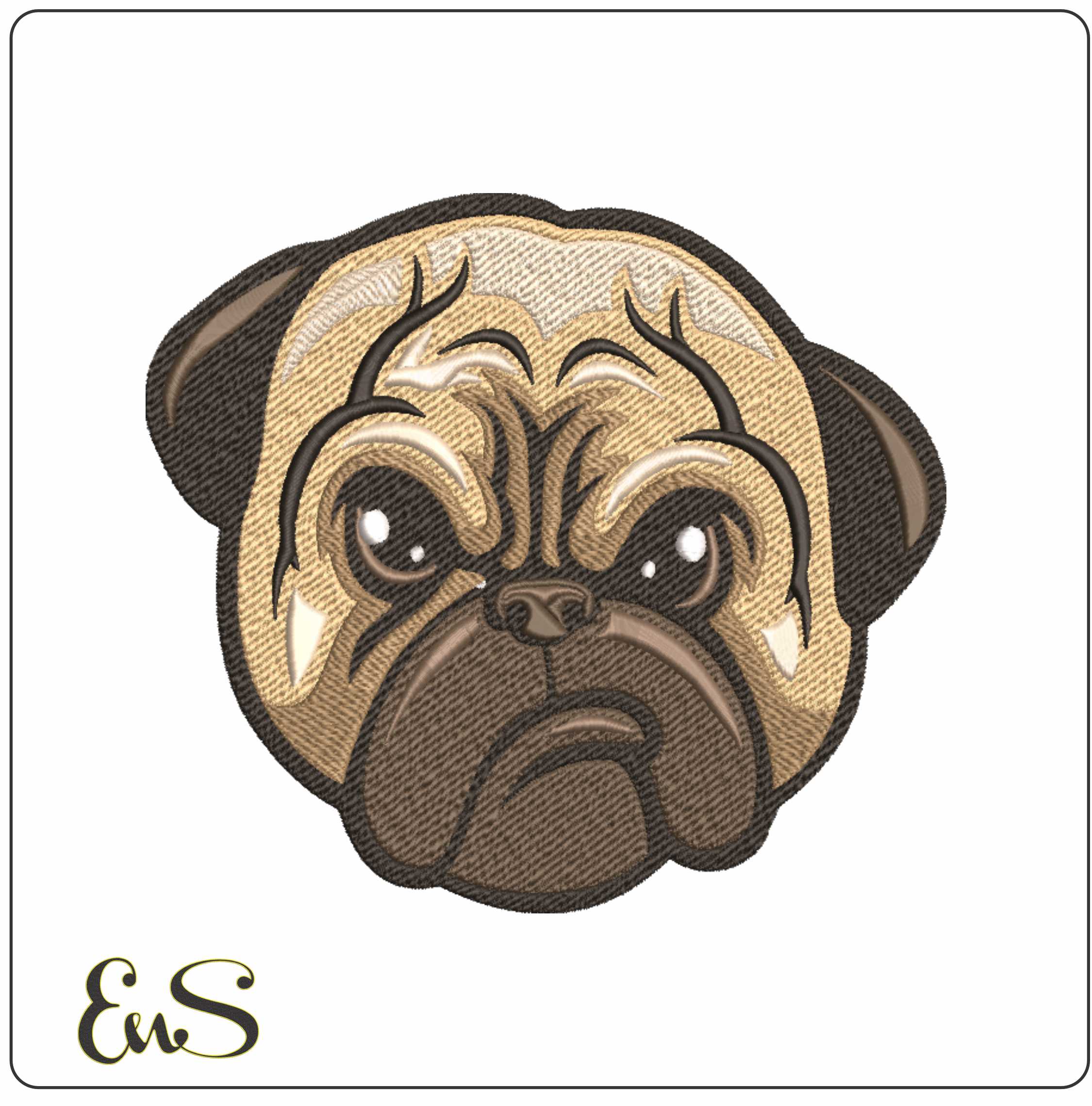 Pug Face- Elegant embroidery design file - instant download