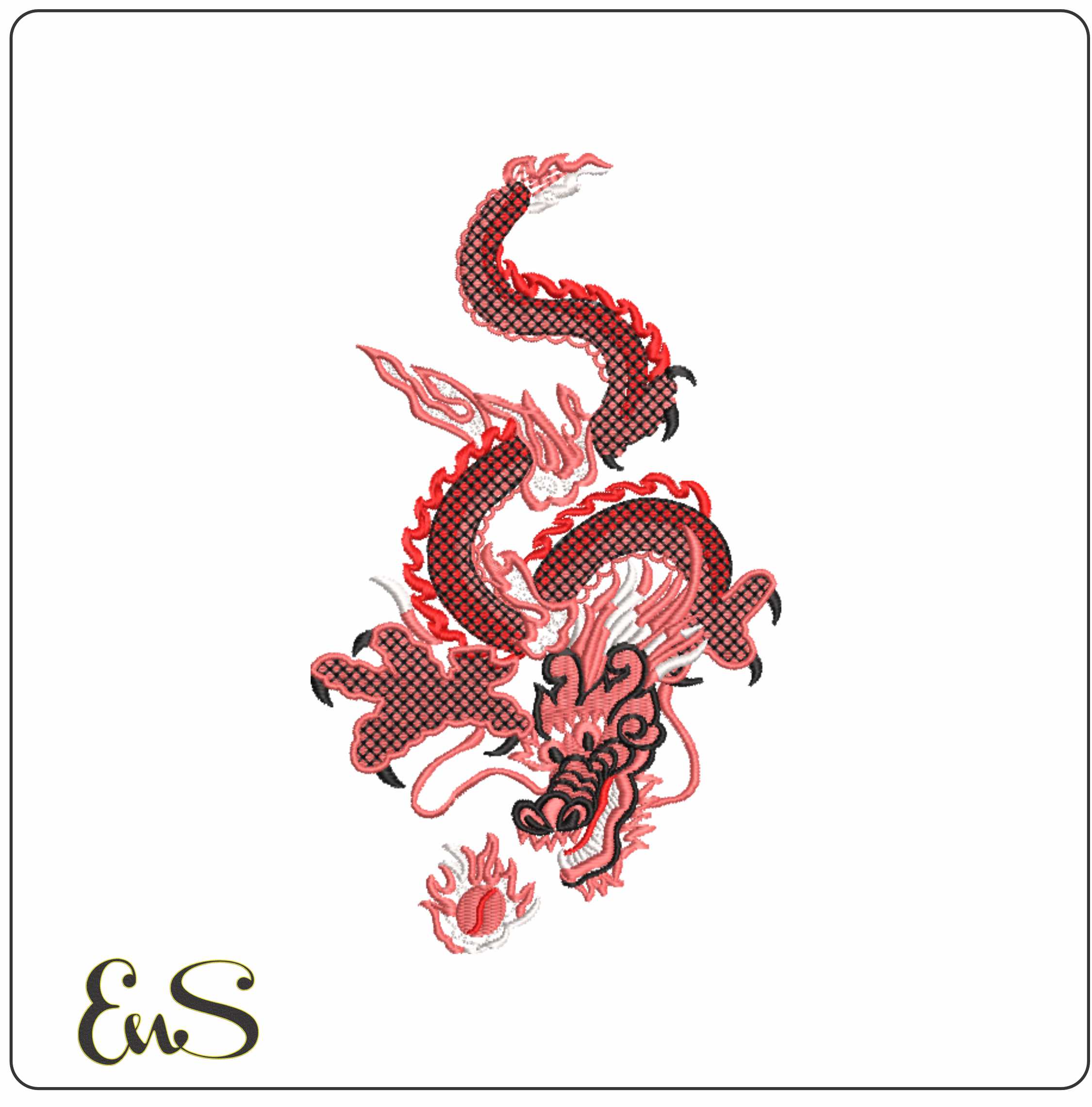 Red Chinese Dragon- Elegant embroidery design file - instant download