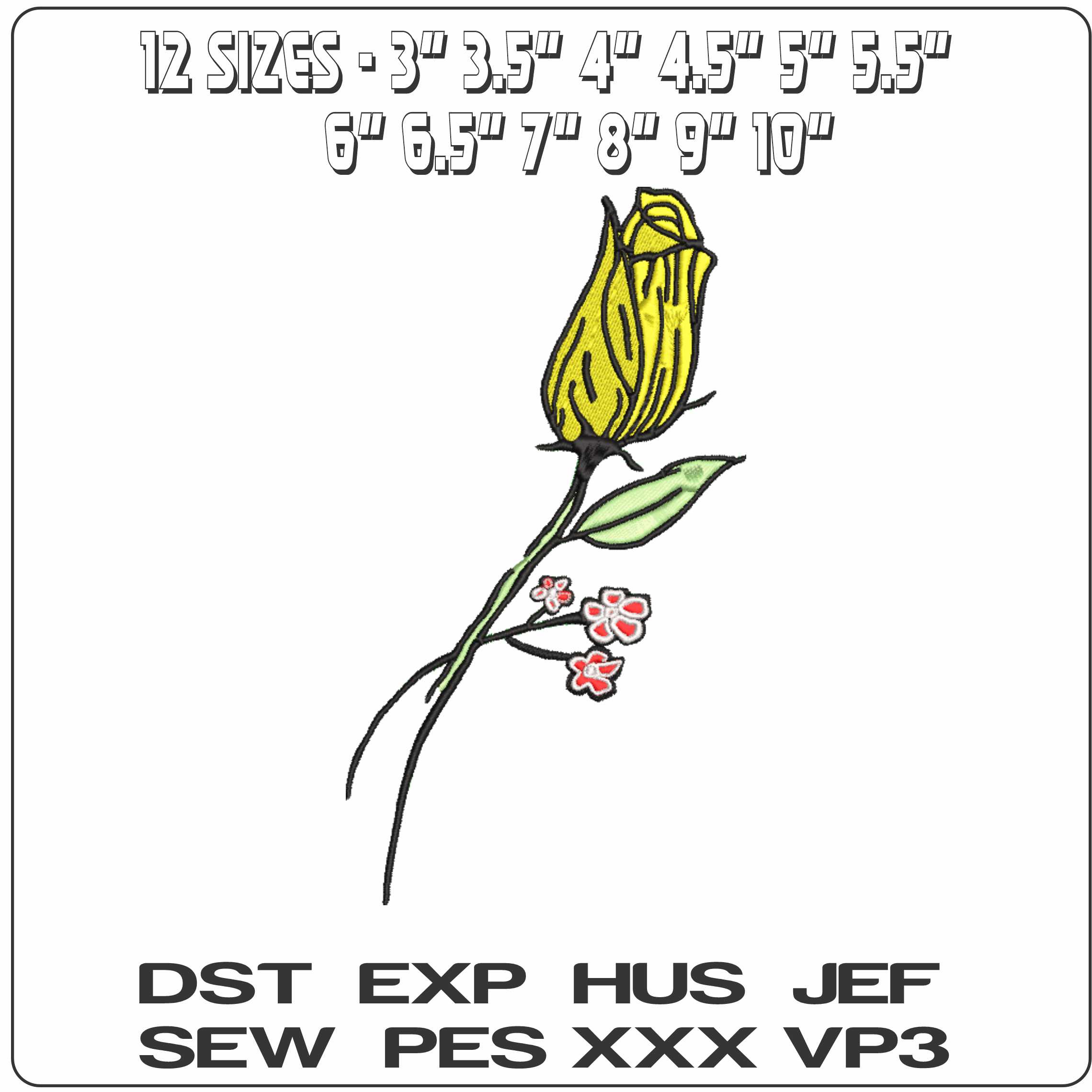 Rosebud- Elegant embroidery design file - instant download