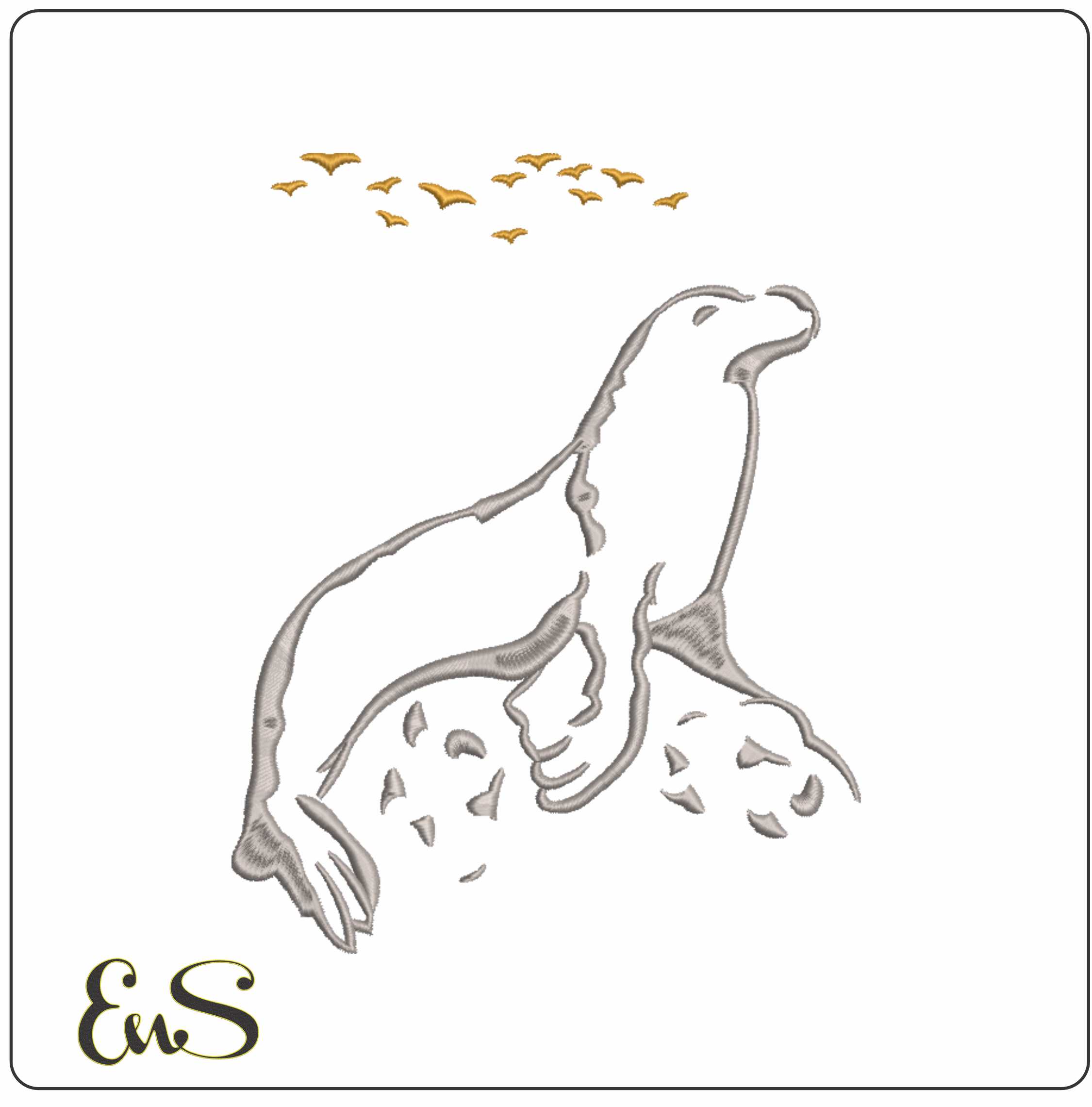 Seal on Rock Outline- Elegant embroidery design file - instant download
