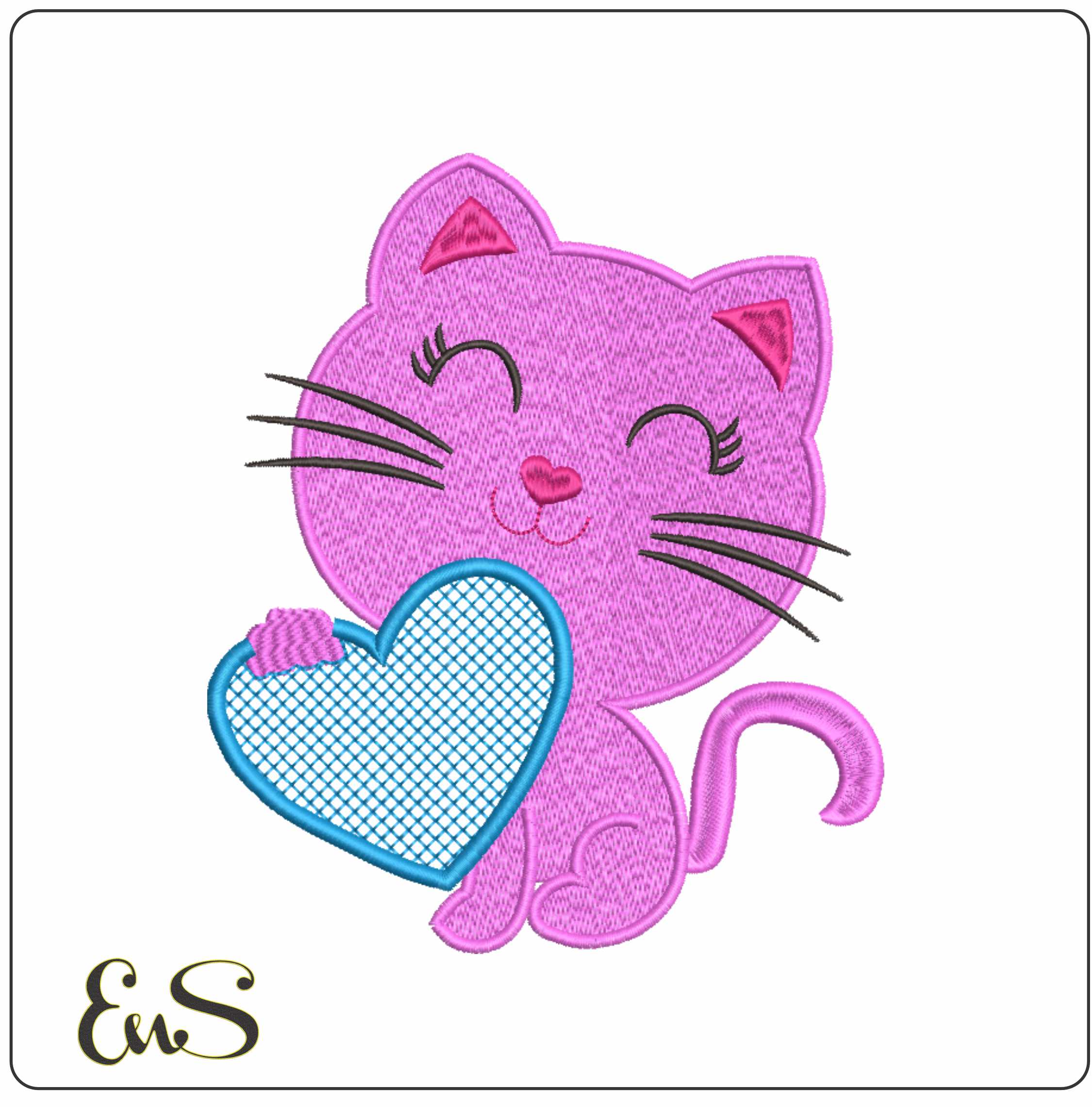 Simple cat with Heart- Elegant embroidery design file - instant download