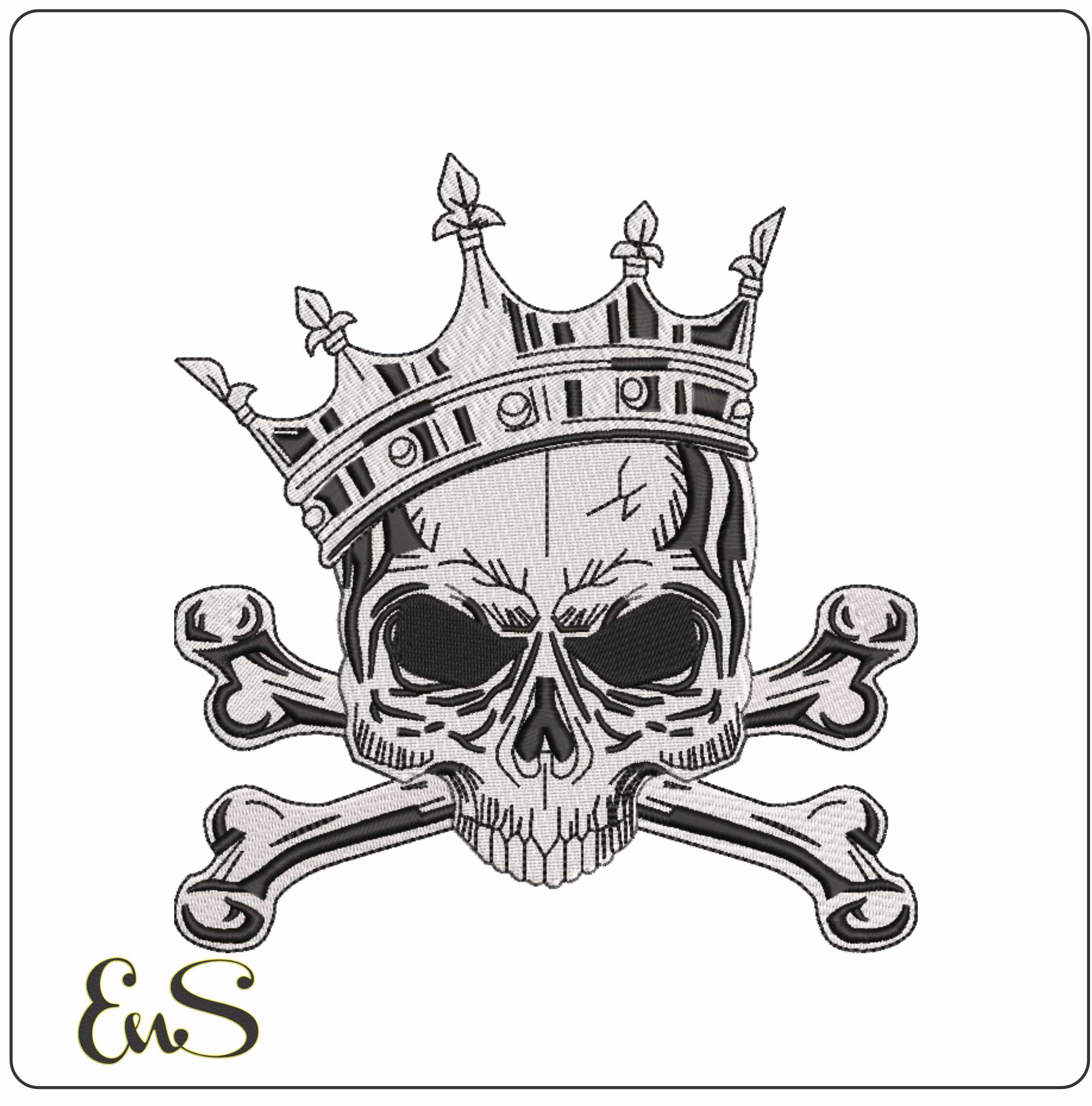Skull Cross Bones and Crown- Elegant embroidery design file - instant download