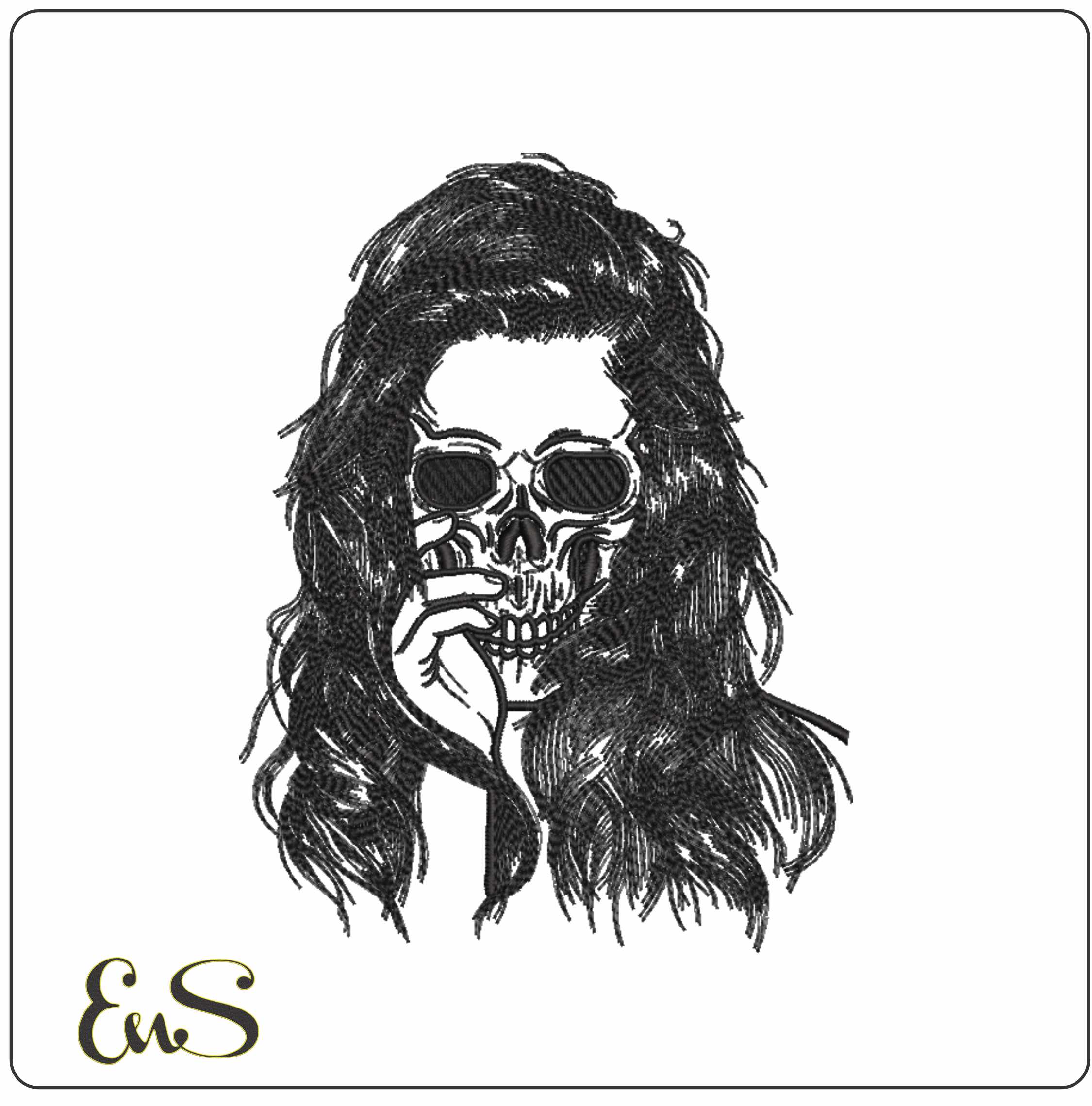 Skull of Lady with Hair- Elegant embroidery design file - instant download
