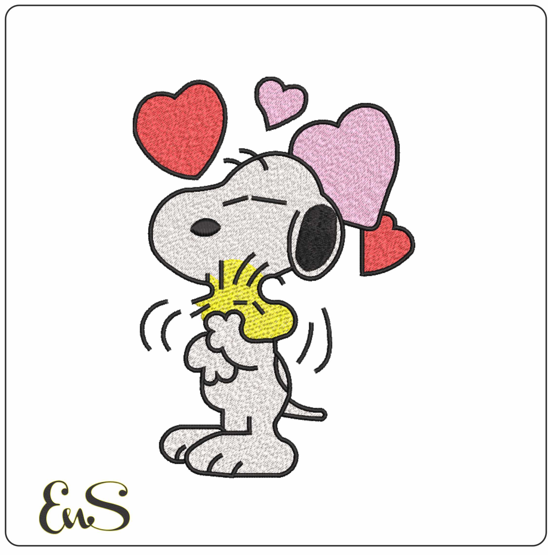Snoopy Loves Woodstock- Elegant embroidery design file - instant download
