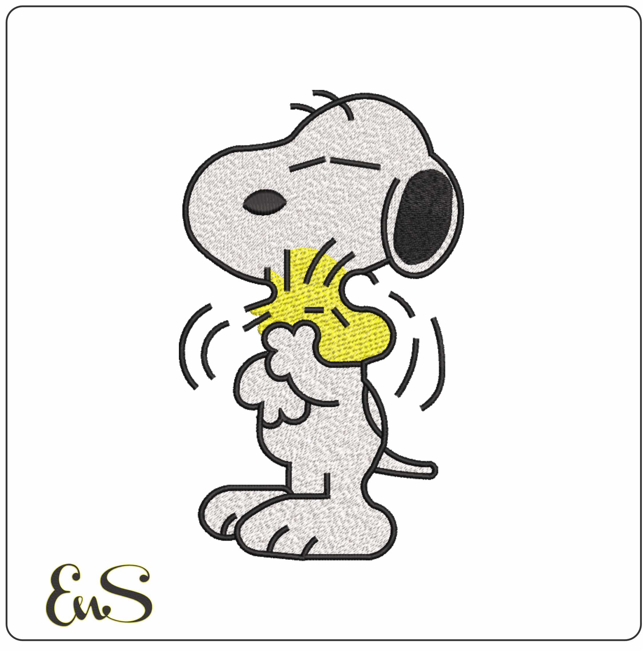 Snoopy Cuddles Woodstock- Elegant embroidery design file - instant download