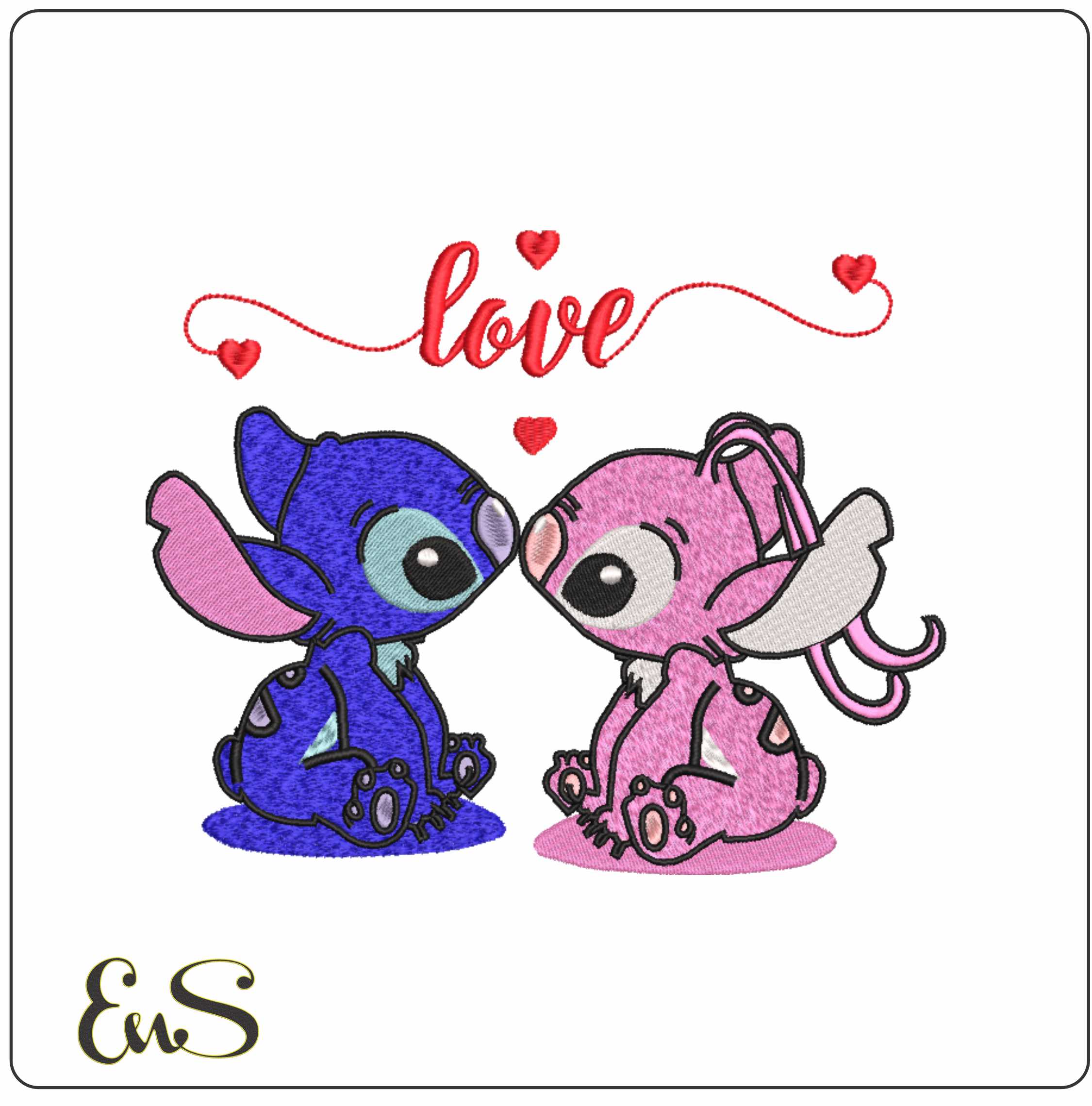 Stitch Angel Love- Elegant embroidery design file - instant download