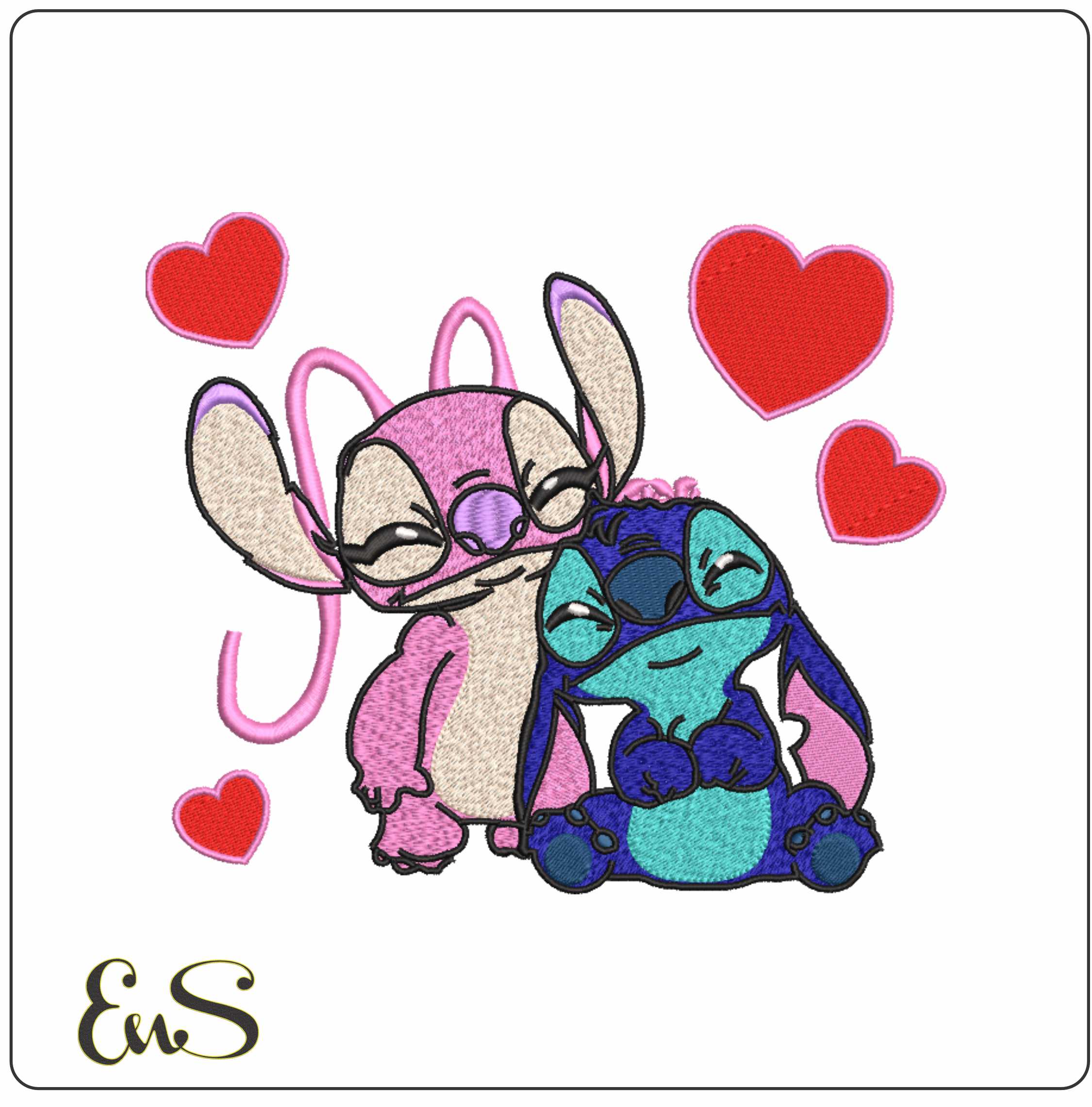 Stitch Angel Cuddle- Elegant embroidery design file - instant download