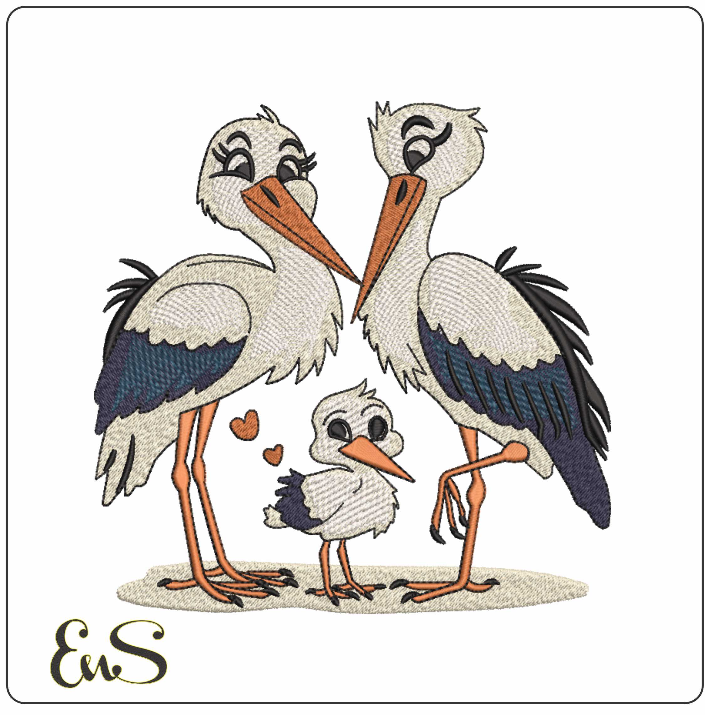 Stork and 2 Babies- Elegant embroidery design file - instant download
