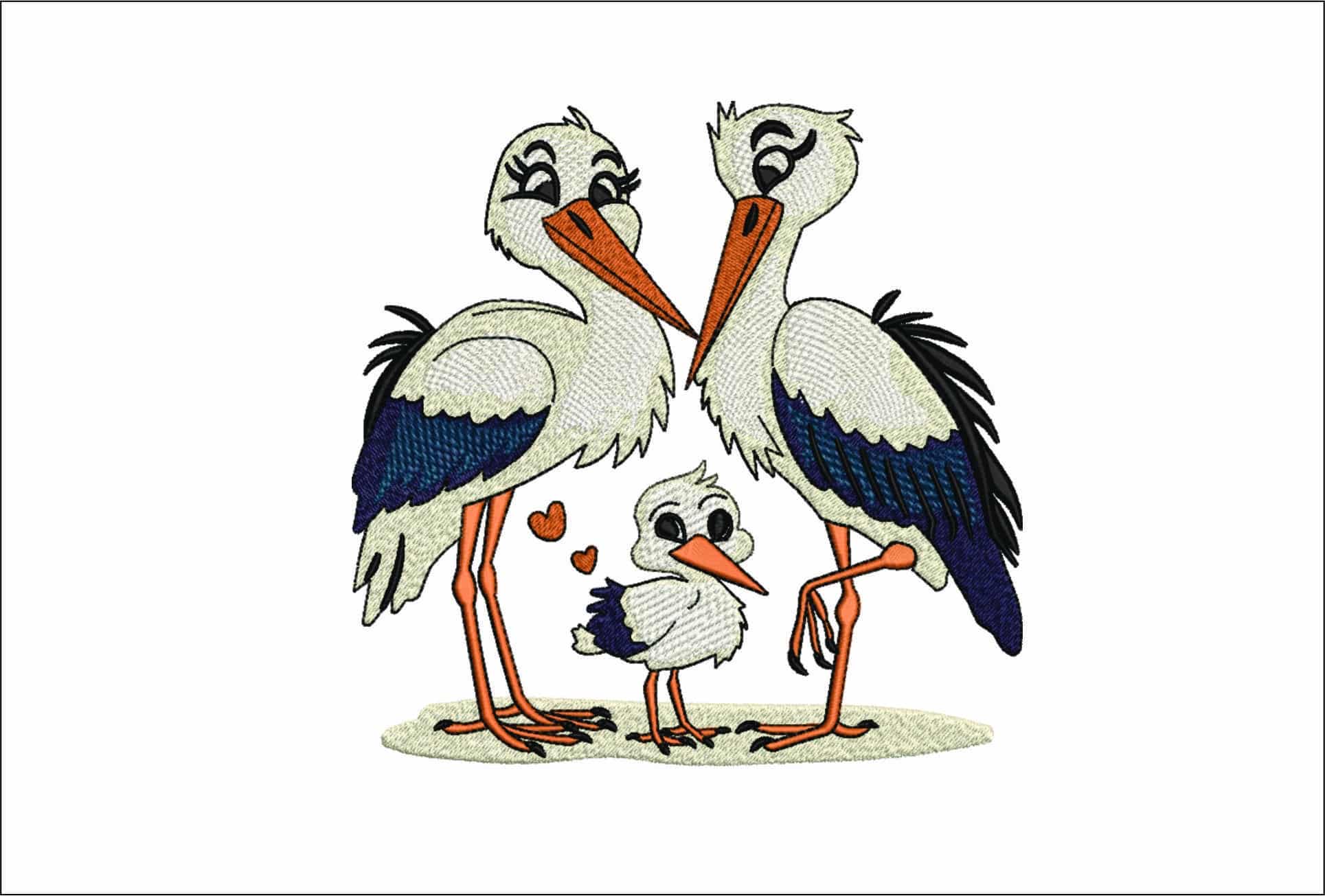 Stork and 2 Babies- Elegant embroidery design file - instant download