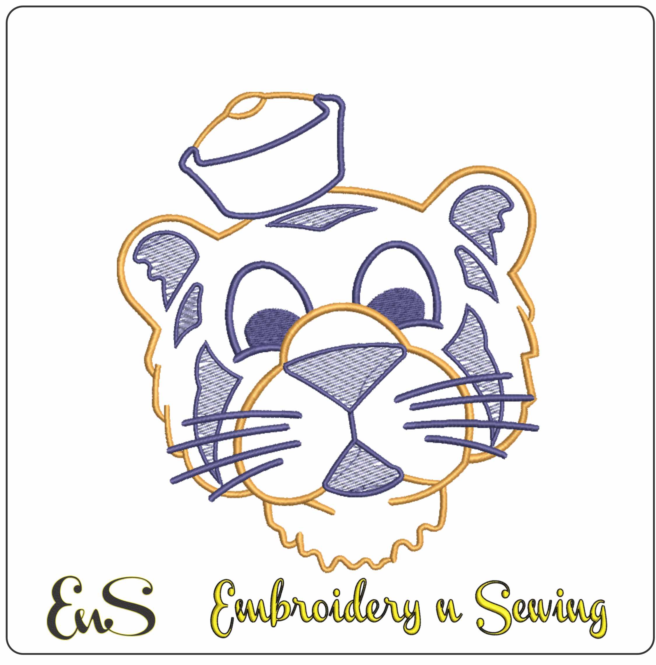 Tiger 1955 Outline (not applique)- Elegant embroidery design file - instant download