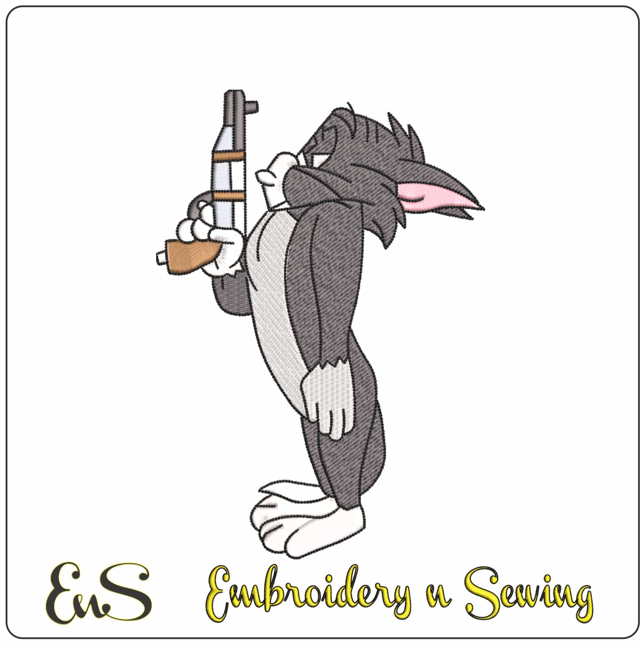 Tom and Jerry with Pistol- Elegant embroidery design file - instant download