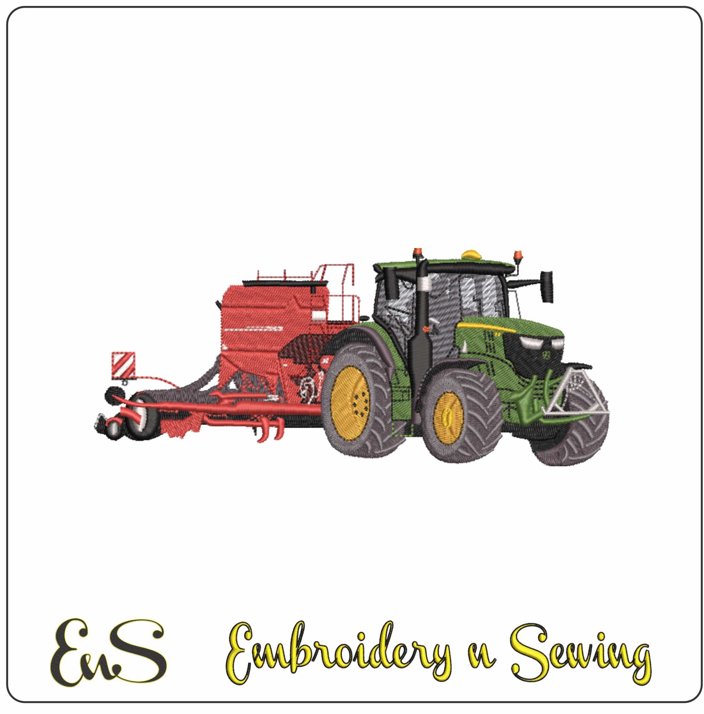 Tractor with Farm Equipment- Elegant embroidery design file - instant download