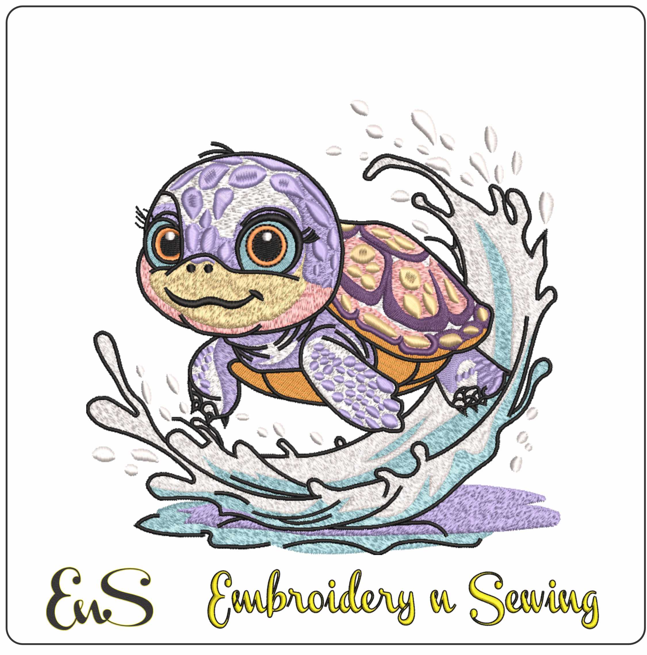 Turtle in a Wave- Elegant embroidery design file - instant download