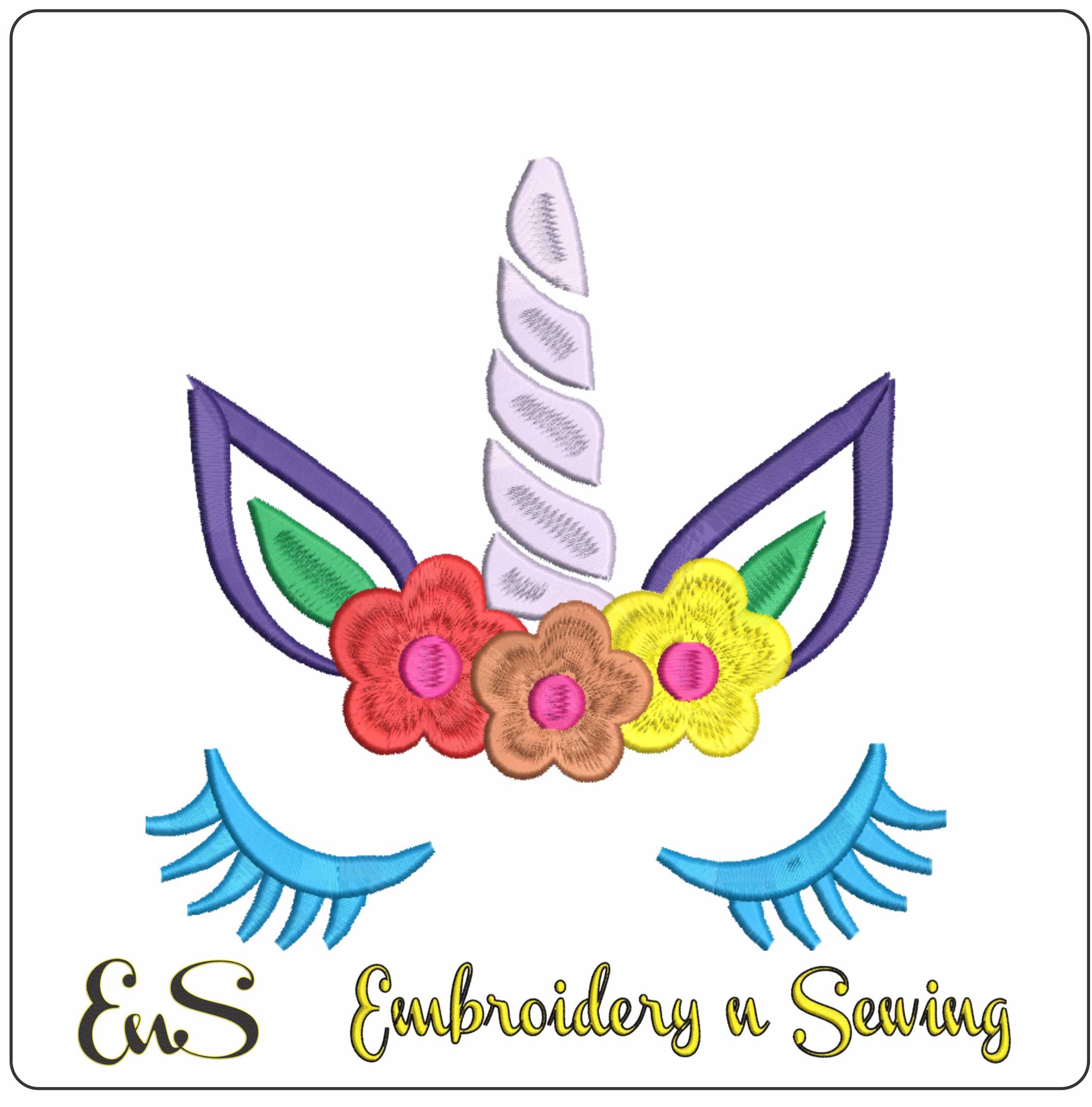 Unicorn Face Silver horn- Elegant embroidery design file - instant download