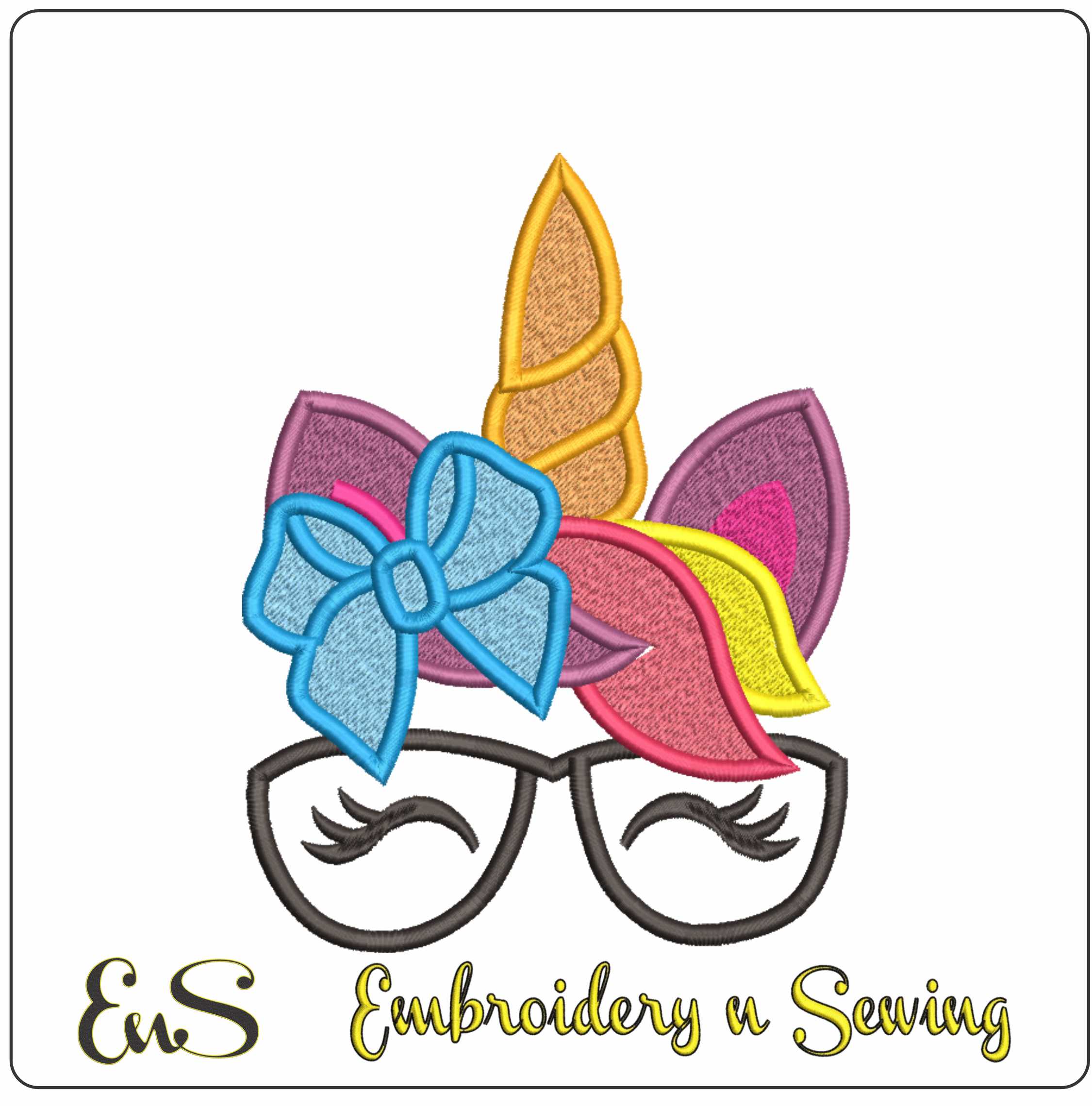 Unicorn Face with Glasses- Elegant embroidery design file - instant download