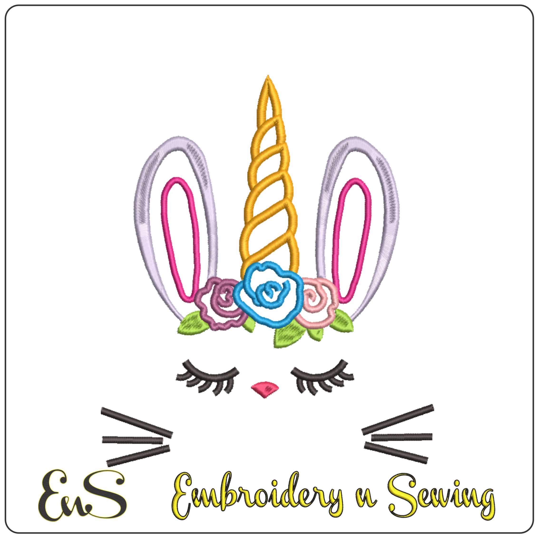 Unicorn Girl Face- Elegant embroidery design file - instant download